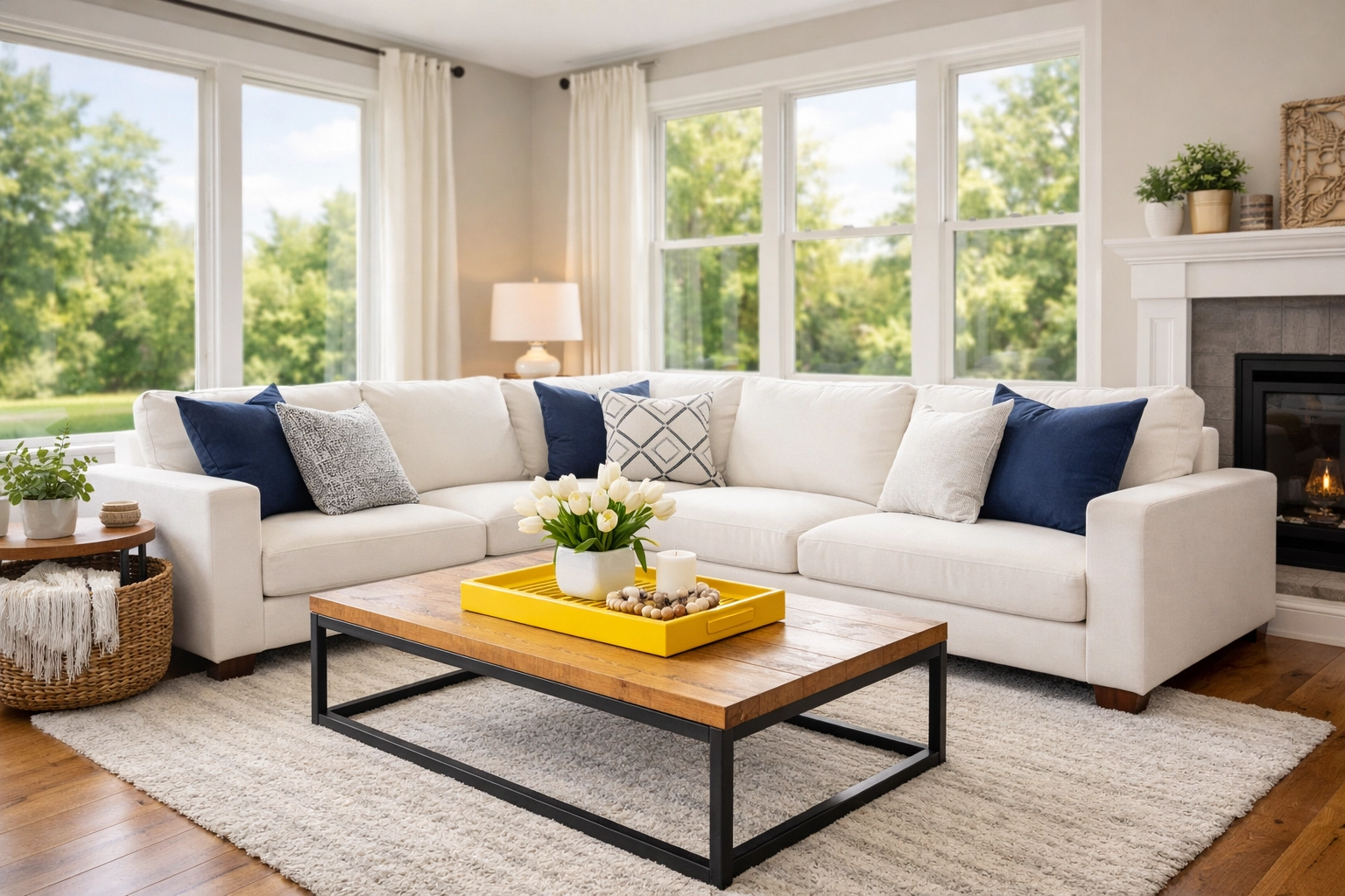 A spotless living room in Groton MA featuring a guest ready home look with modern furniture.