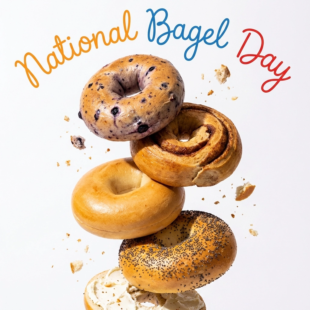 Whimsical bagels in the air