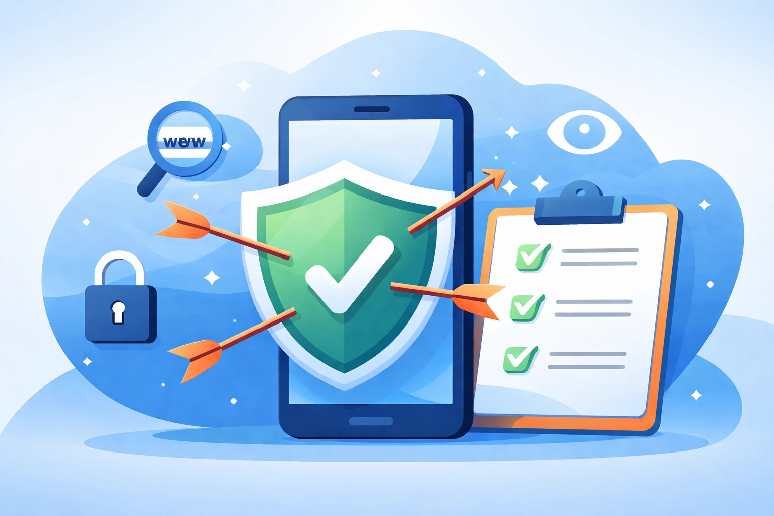 Shield protecting smartphone from cyber threats, symbolizing cybersecurity for Sarasota County computer users