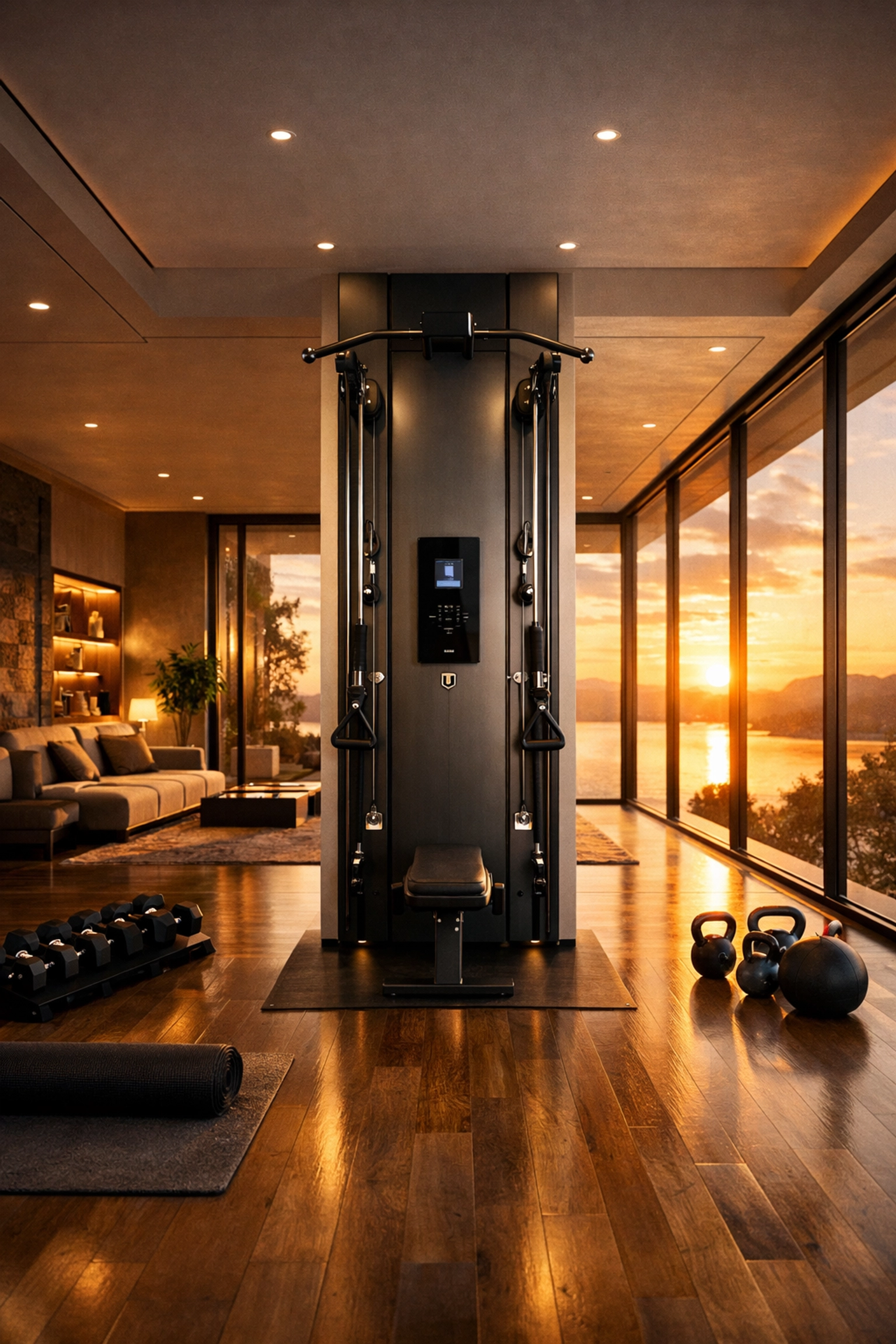 Sleek and versatile home gym equipment providing a full body workout without damaging walls or floors.