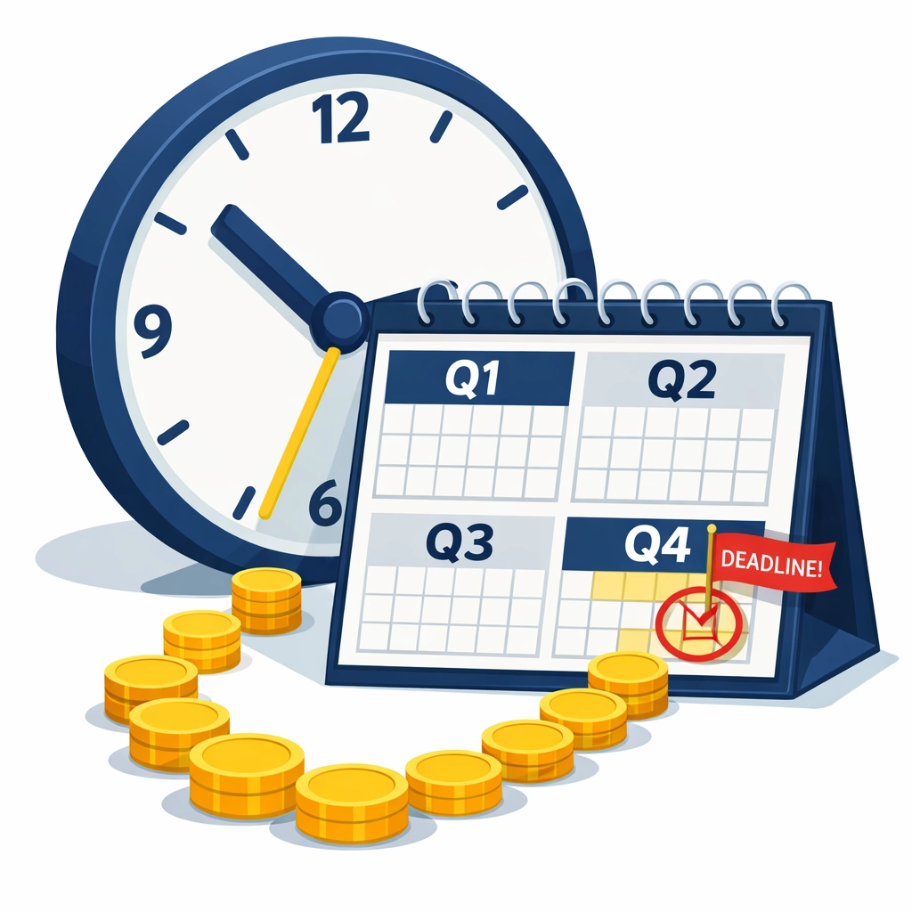 Calendar showing quarterly tax deadlines for proactive tax planning in New Haven.