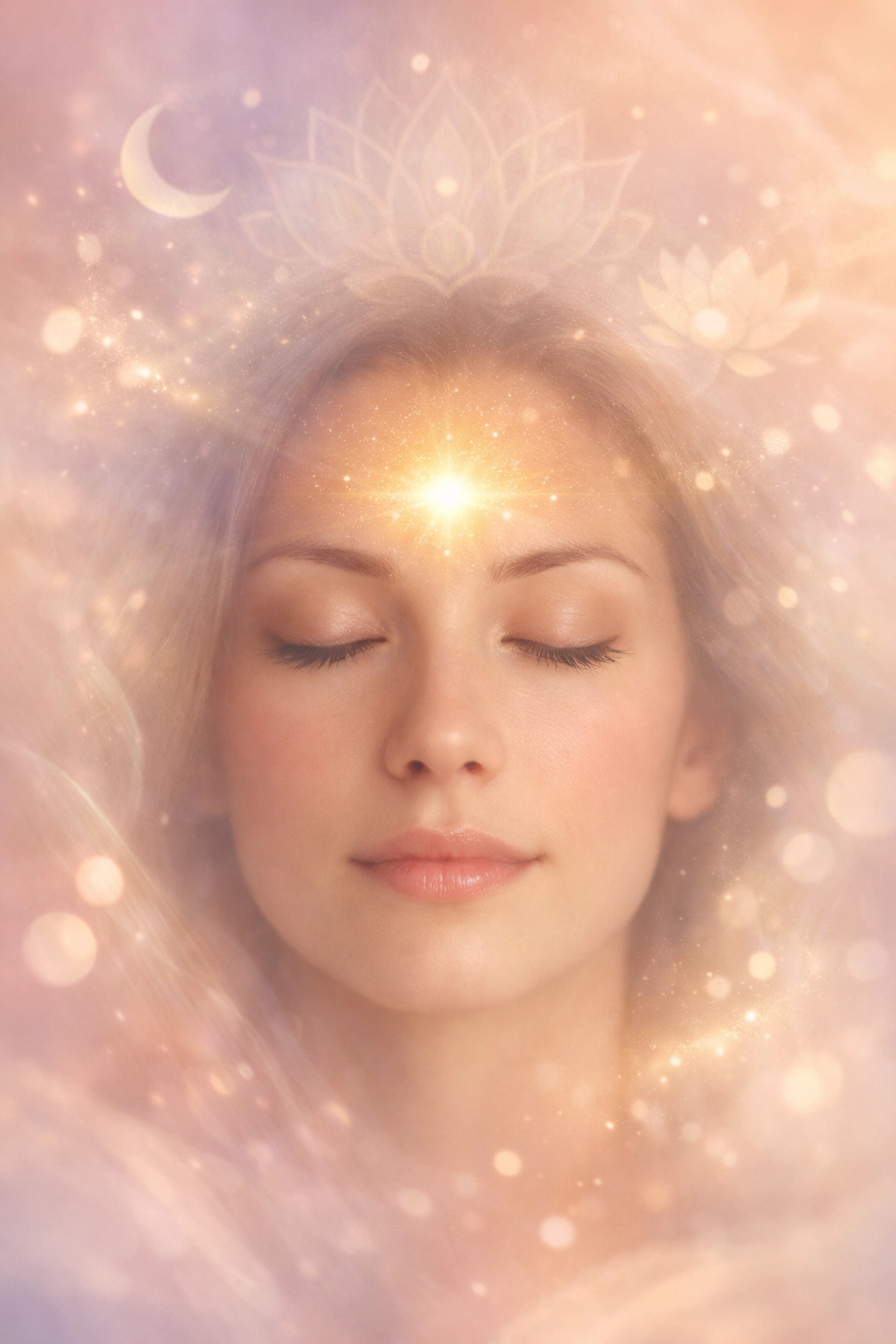Woman experiencing clairvoyant visions and intuitive insights during spiritual meditation