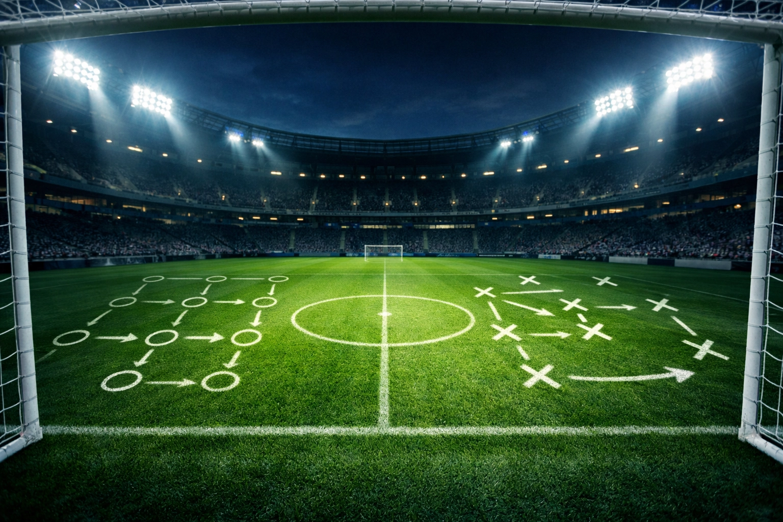 Fußballstadion mit taktischen Formationen DFB-Pokal Bayern München RB Leipzig Analyse