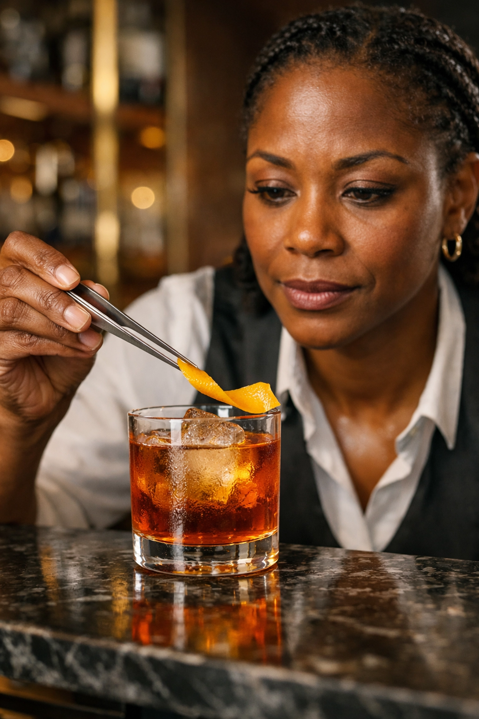 Skilled bartender preparing a premium cocktail, illustrating quality and consistency for restaurant profitability.