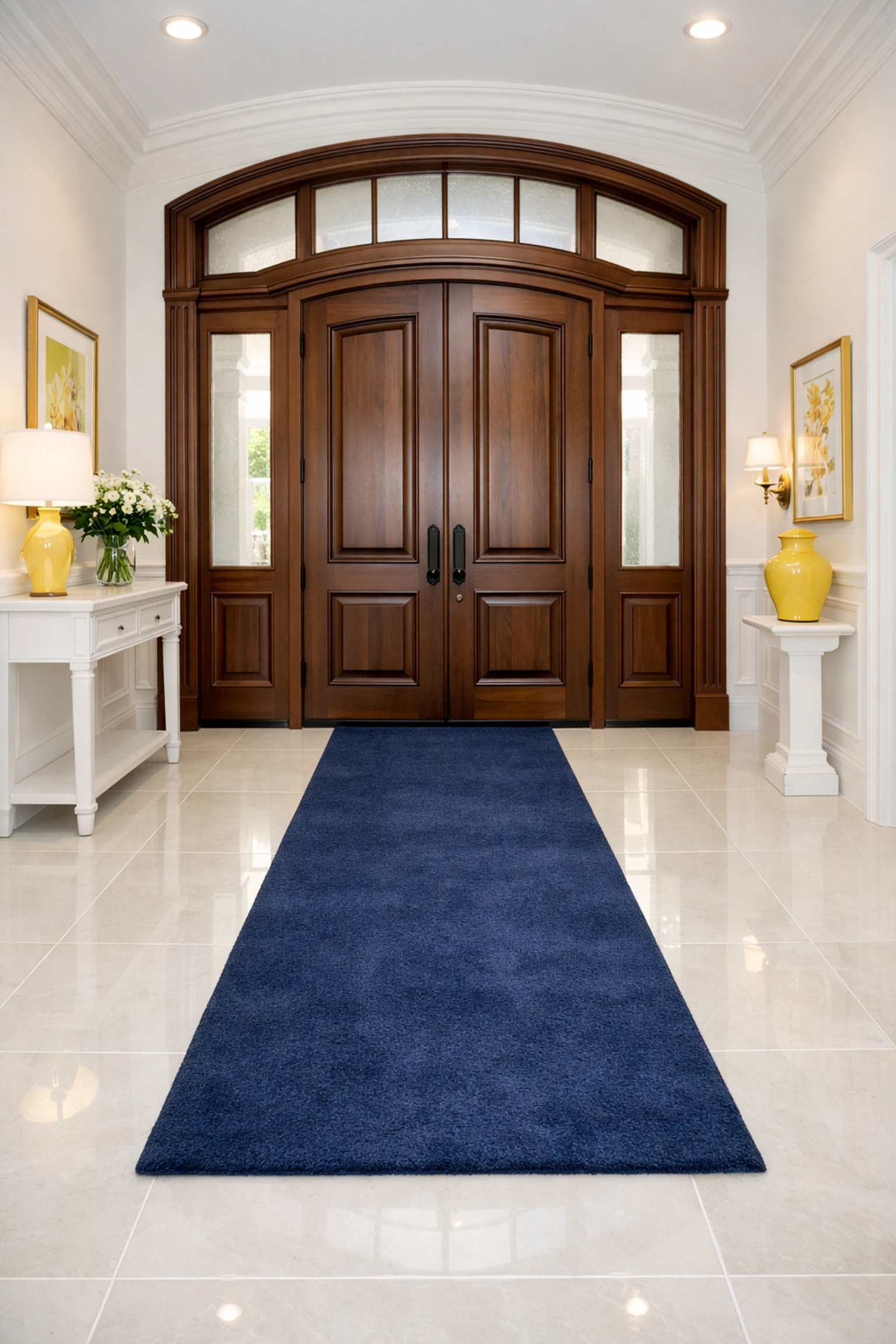Sanitized entryway after a move-out cleaning Worcester, showing spotless porcelain floors and a clean hallway.