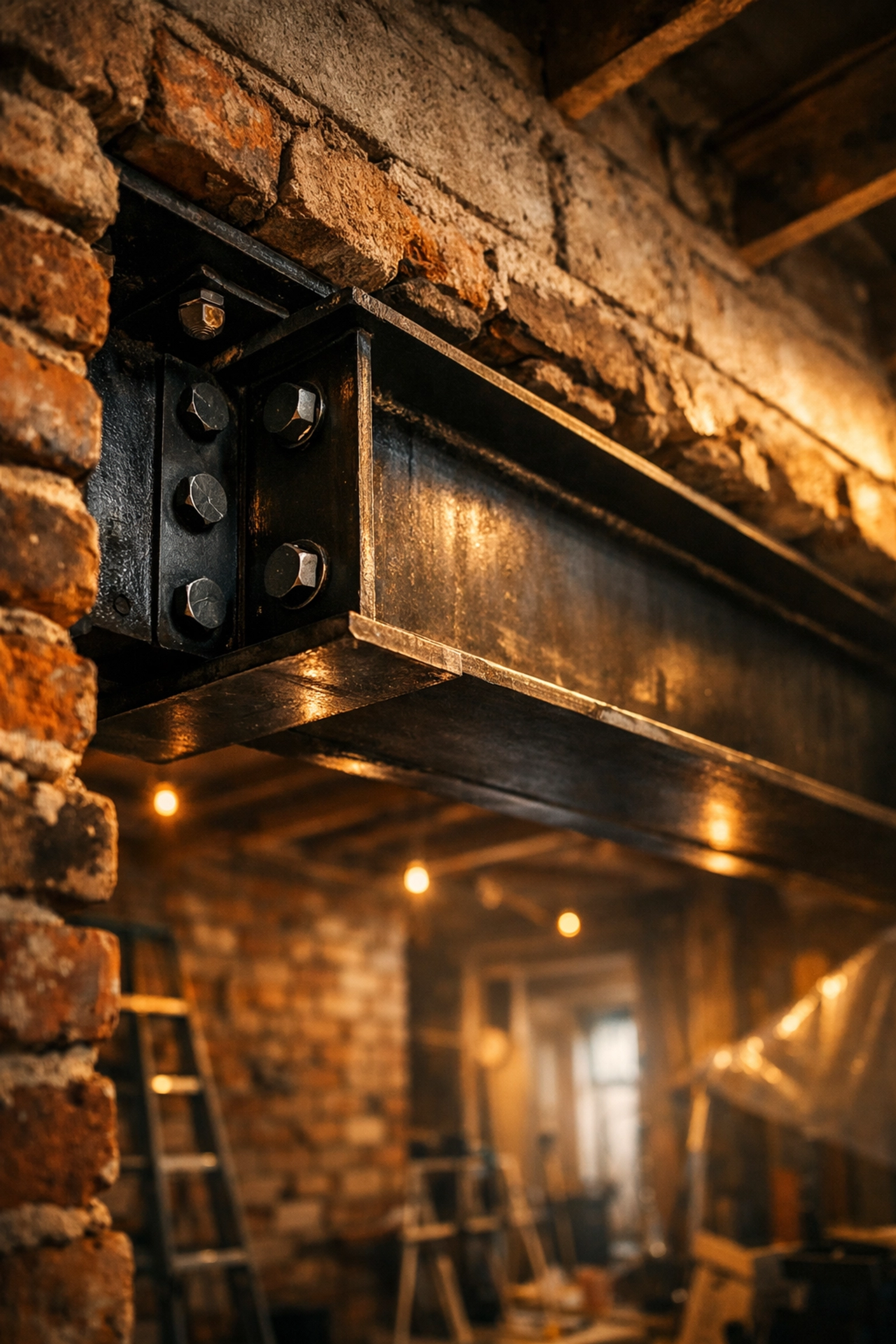 Installing a steel RSJ beam in a Victorian house to support structural renovation changes.