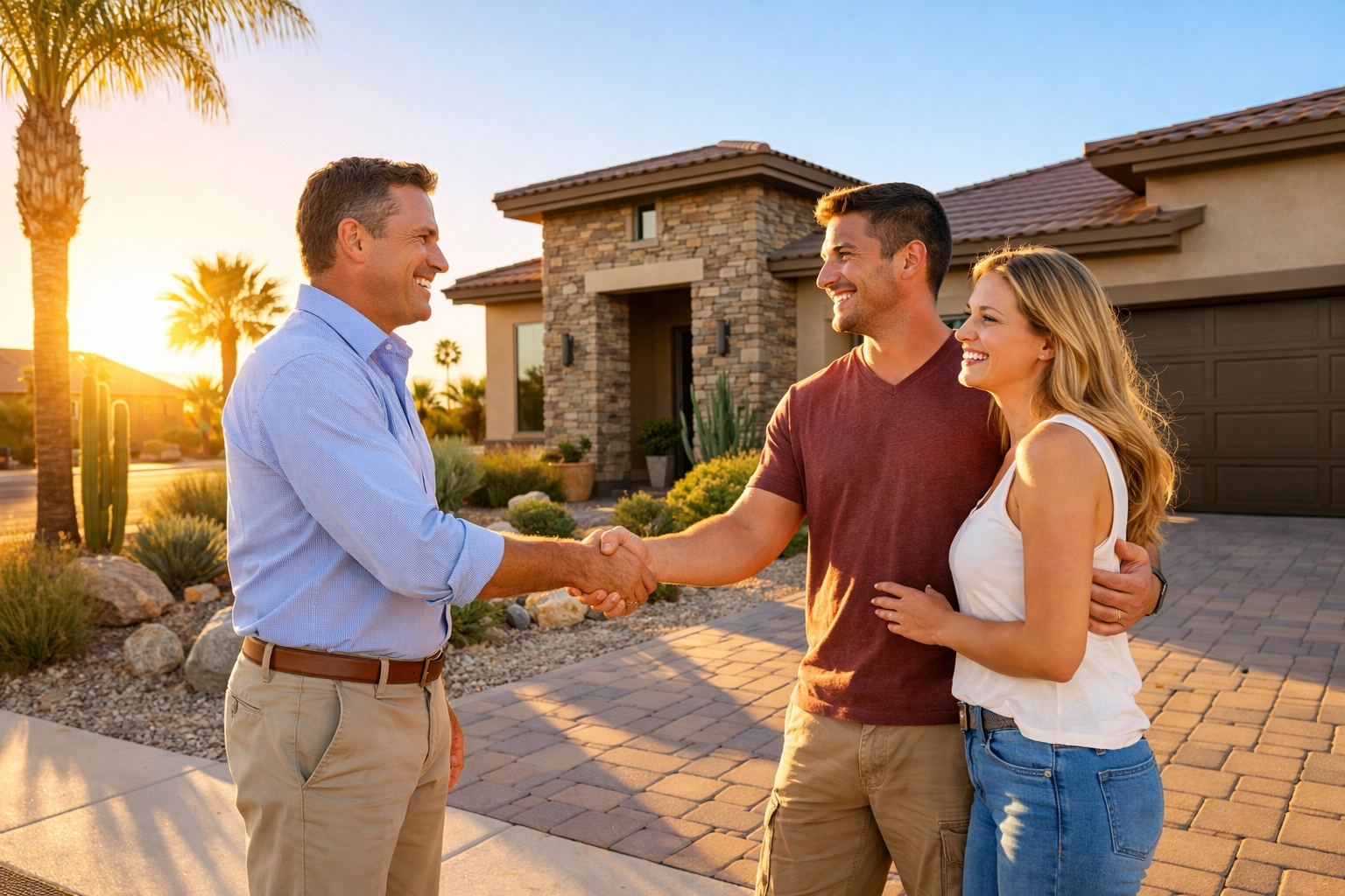 Andrew Texidor shaking hands with a happy couple in a Surprise Arizona residential neighborhood. Andrew Texidor shaking hands with a happy couple in a Surprise Arizona residential neighborhood.