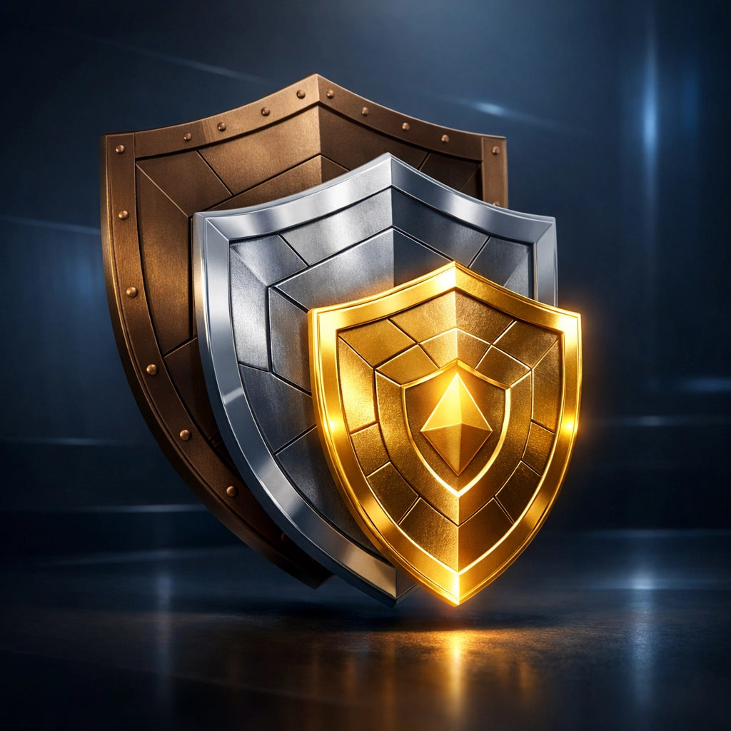 Three-tier risk mitigation framework with layered defensive shields for institutional investors