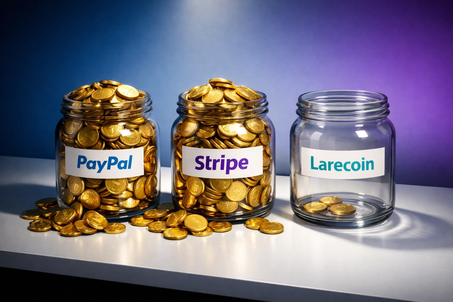 Crypto POS system fee comparison showing Larecoin's lower costs versus NOWPayments and CoinPayments