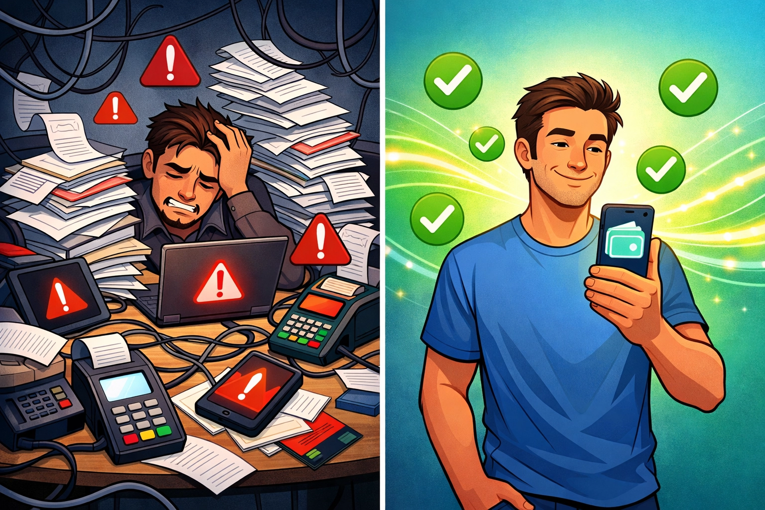 Blockchain transaction verification showing simplified crypto payment setup versus complex systems