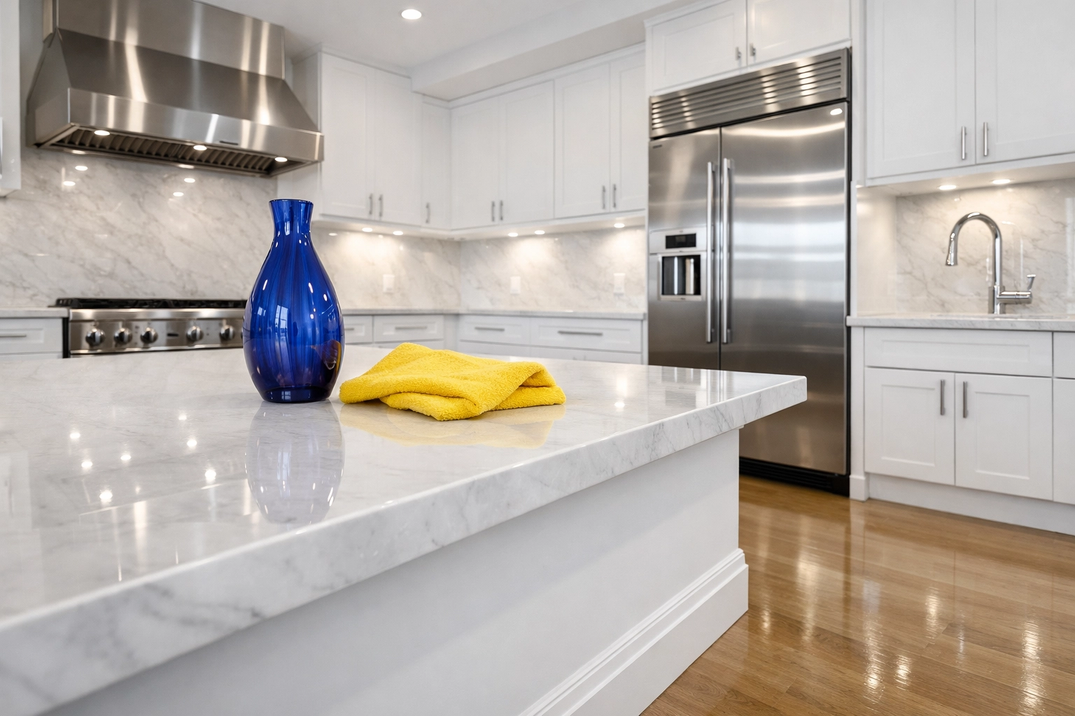 Deep cleaning results in a luxury Boston kitchen showcasing move-in ready cleanliness.