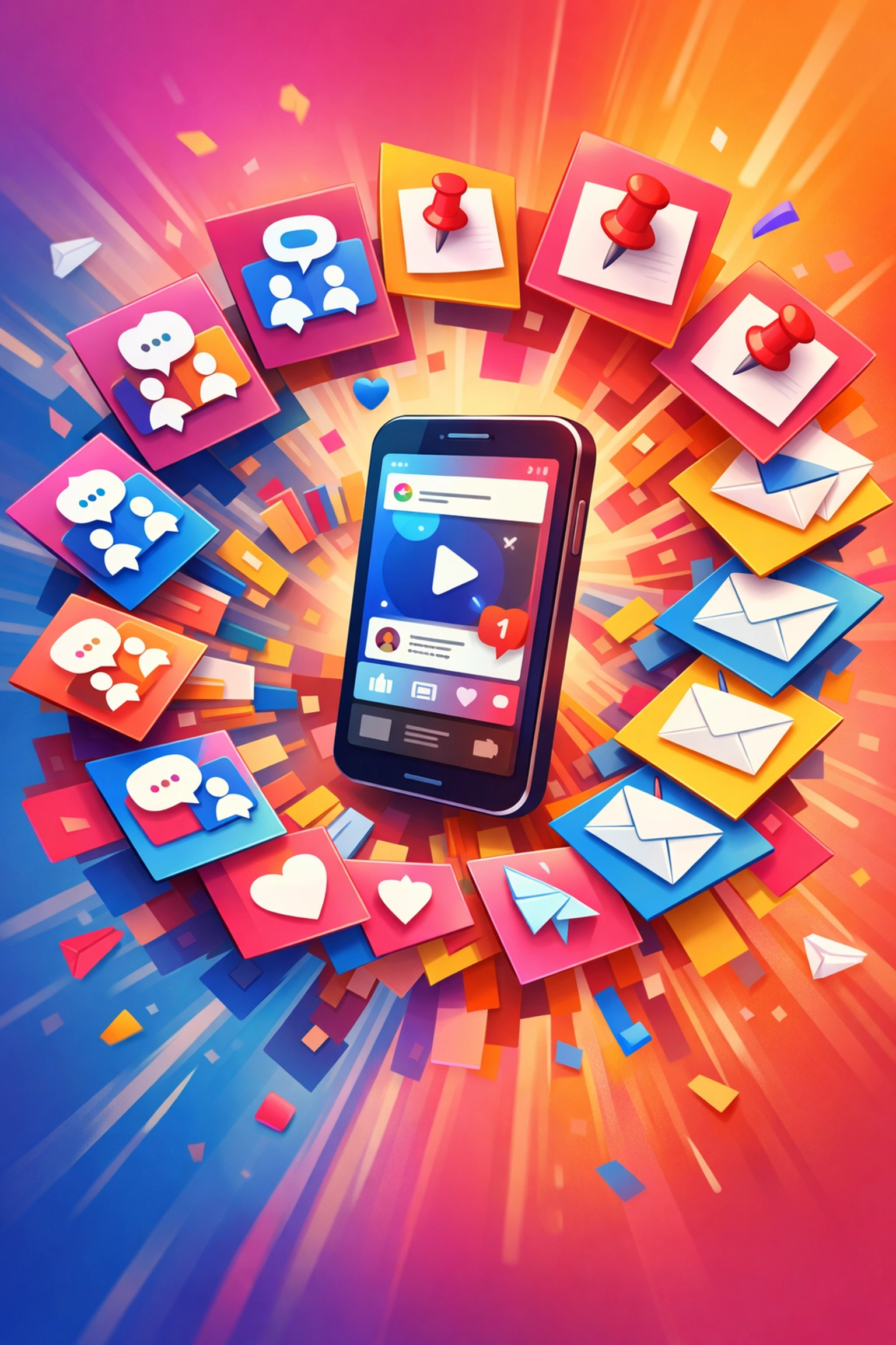 Social media marketing strategy showing content distribution across platforms