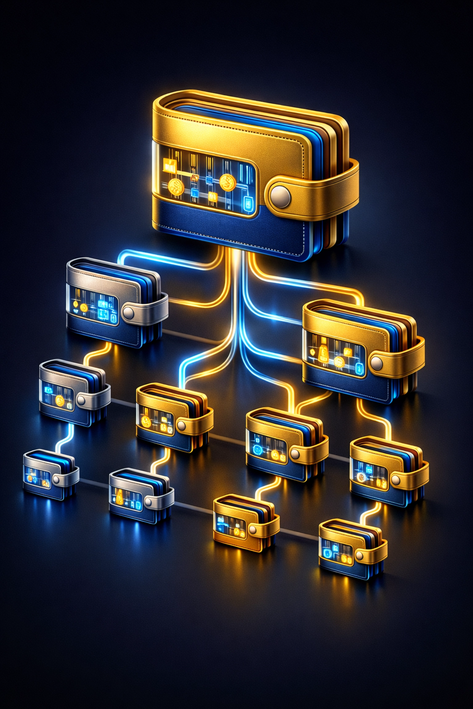 Enterprise master wallet with connected sub-wallets showing hierarchical payment management structure