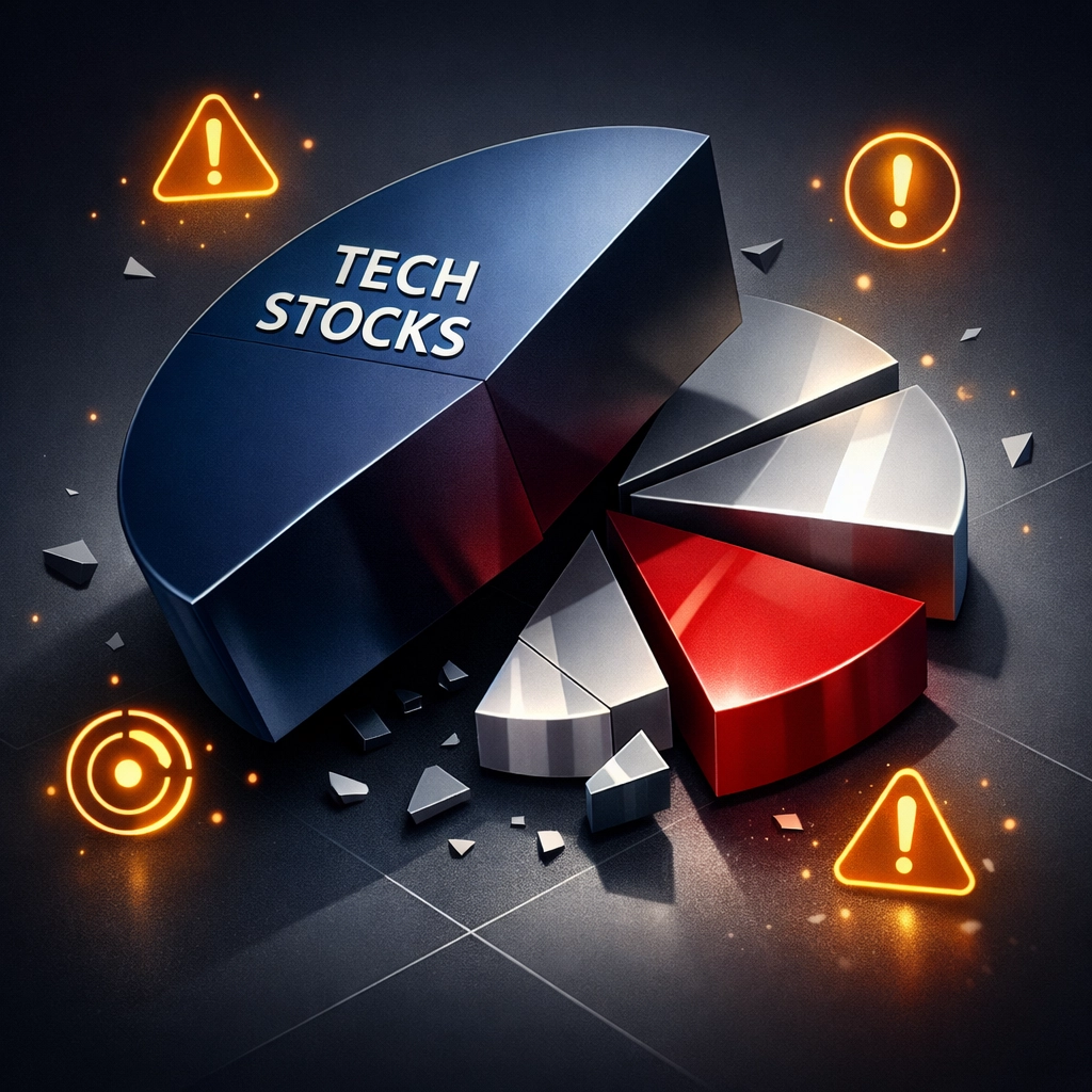 Portfolio concentration risk visualization showing tech stock dominance in traditional investments