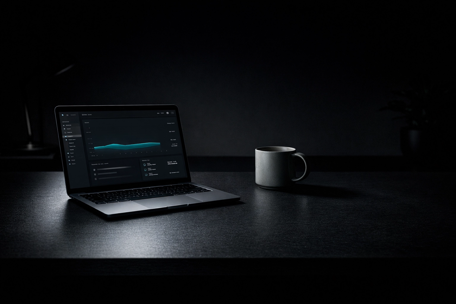 Founder's minimalist workspace showing an AI SDR dashboard for efficient startup outbound sales.