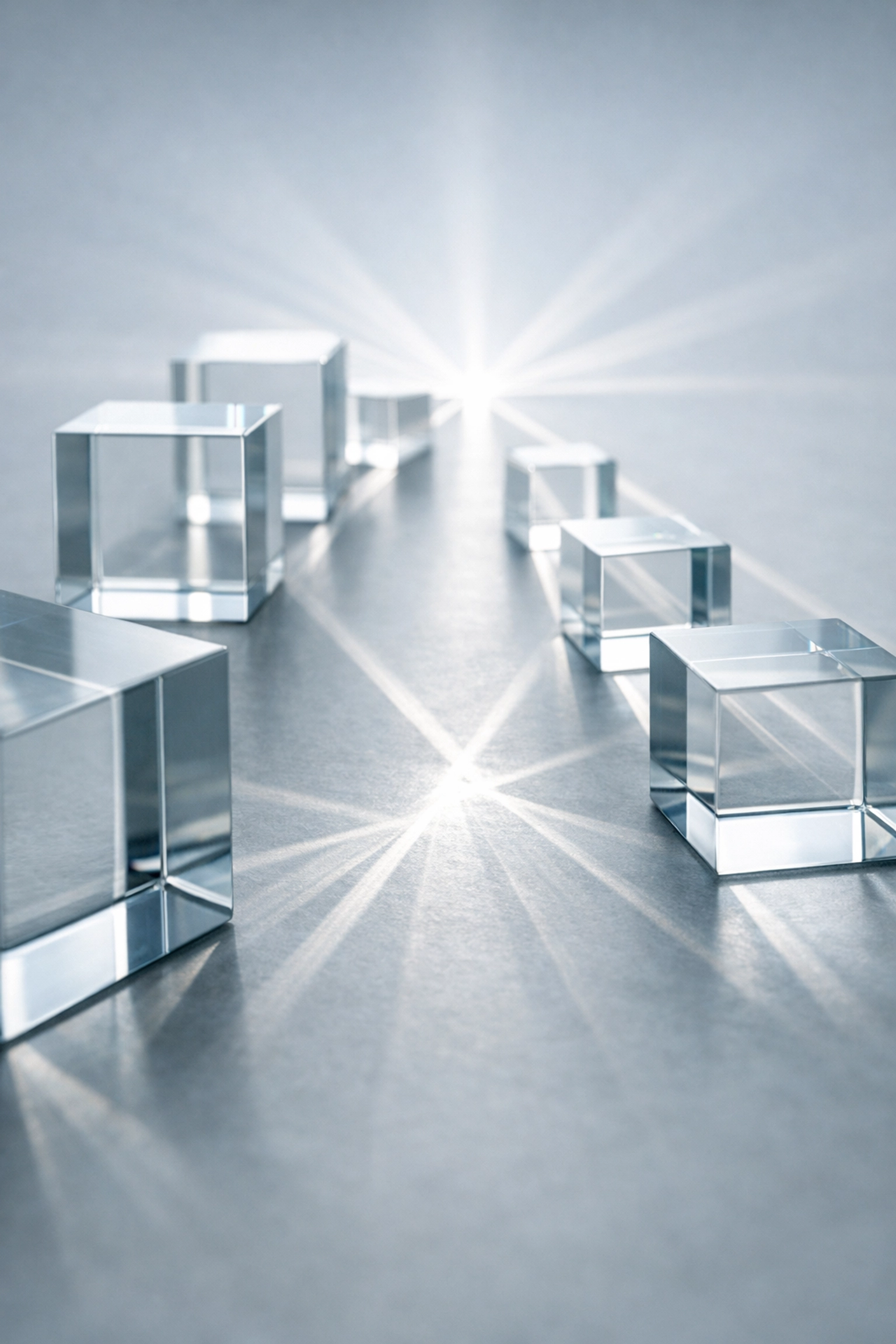 Abstract geometric glass blocks illustrating the complex path of multi-touch customer attribution and data flow.