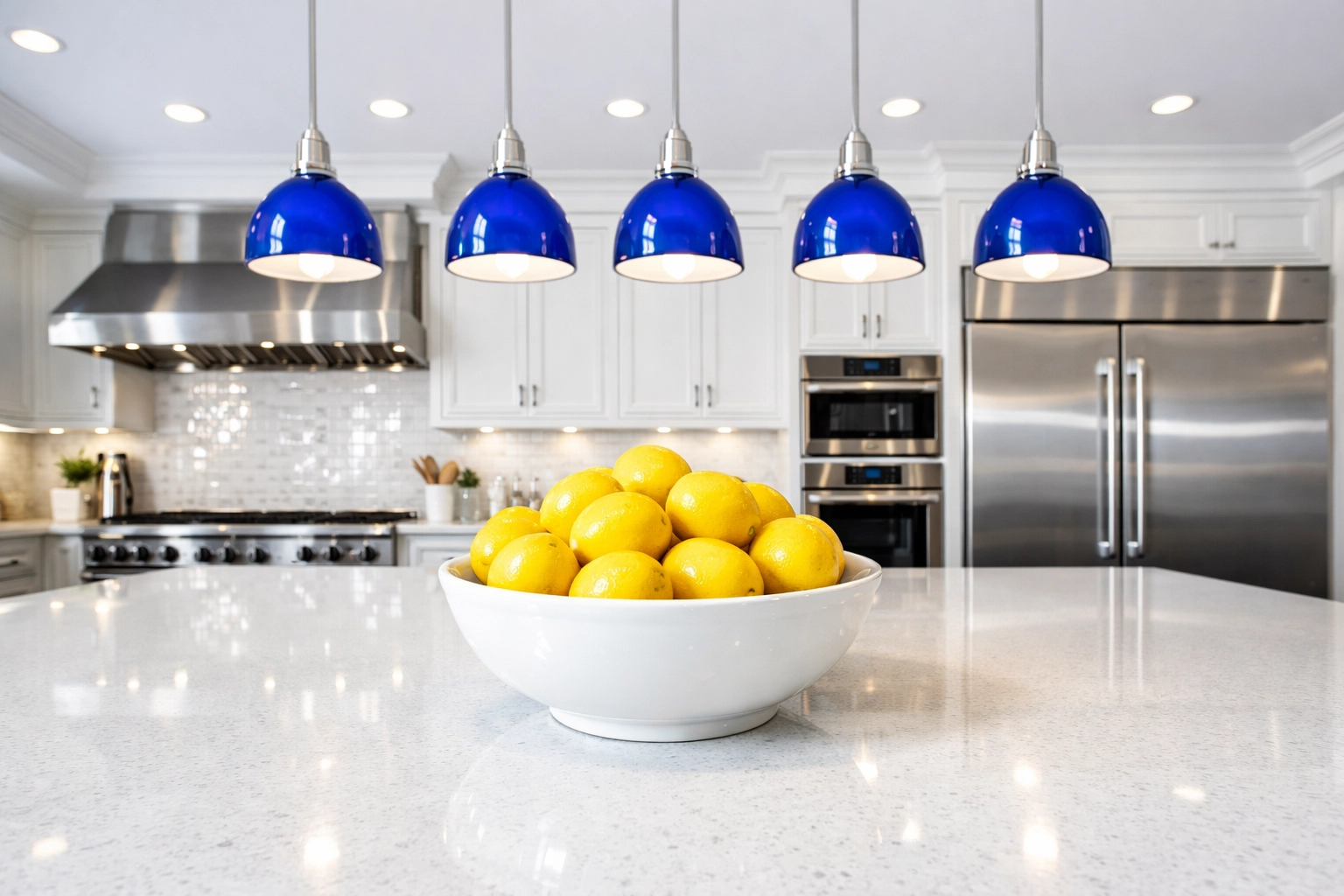 Spotless luxury kitchen with a white island following a deep House Cleaning Winchester MA visit.