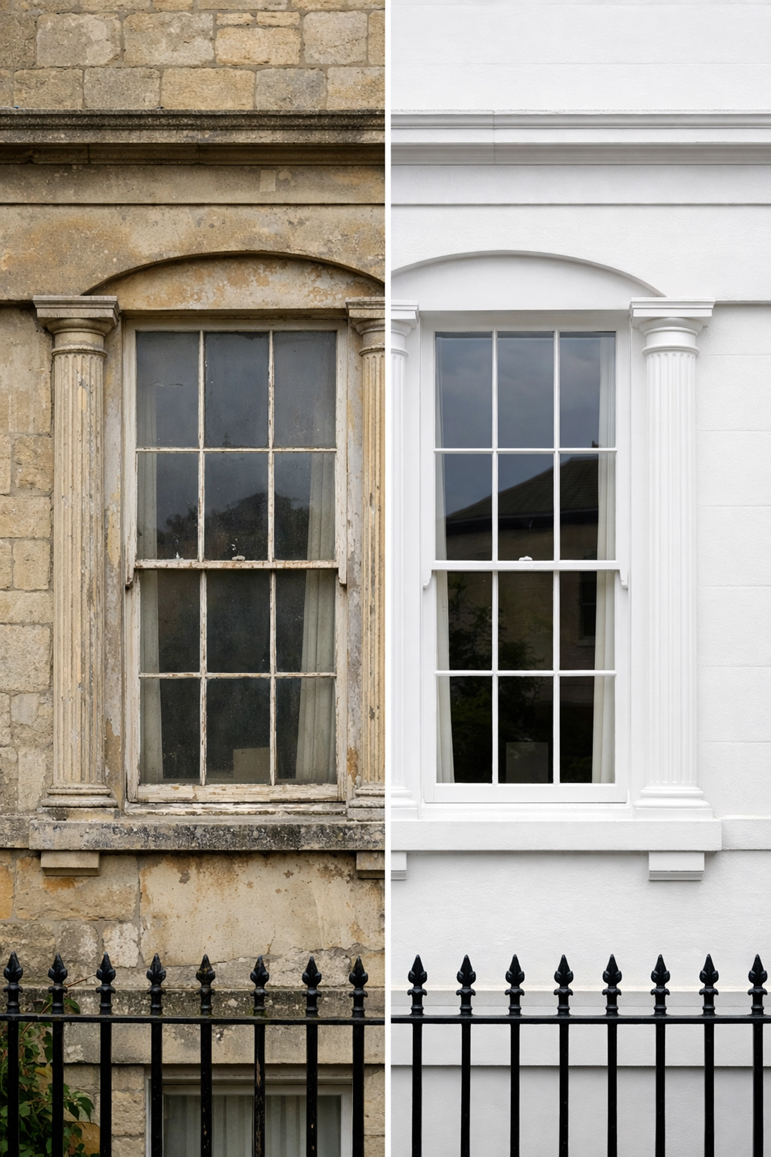 Before and after exterior painting transformation of Cheltenham period home