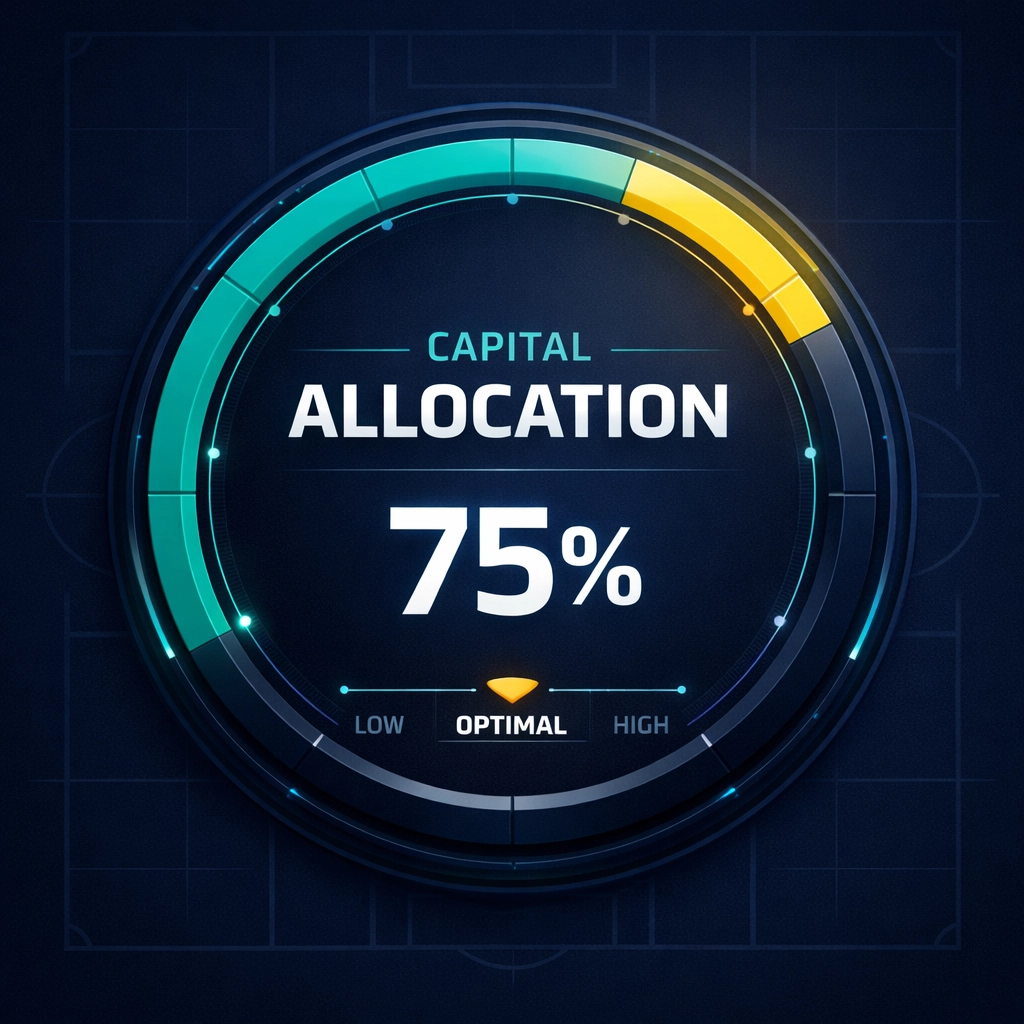 Dashboard gauge representing optimal capital allocation and bankroll management for sports betting.