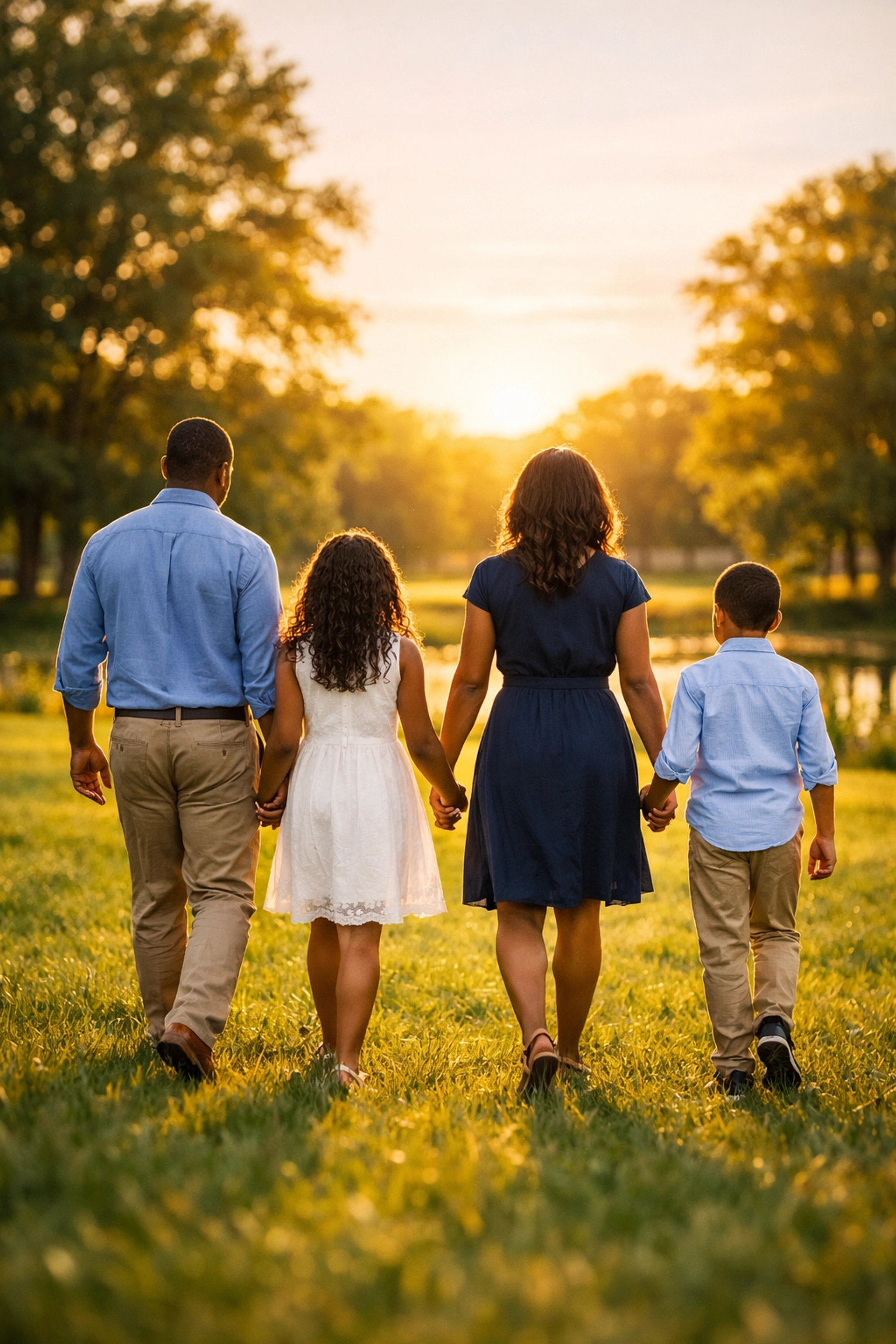 A resilient family walking together in a South Jersey park, symbolizing strength and a new beginning.