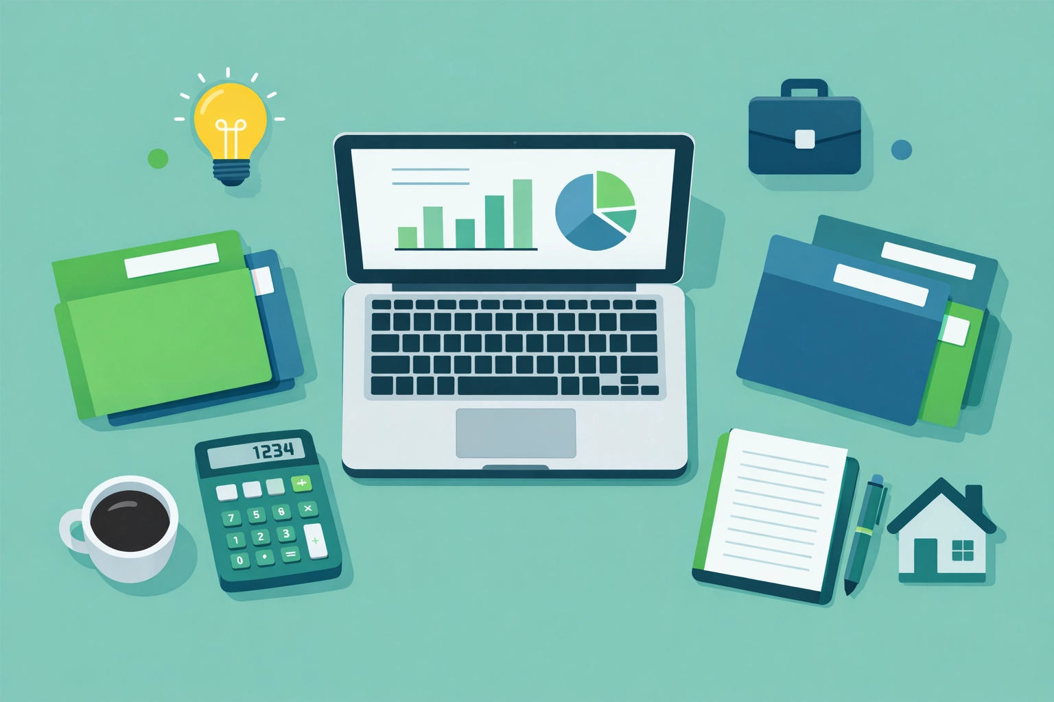 Organized workspace showing small business deductions and office expenses for tax preparation.