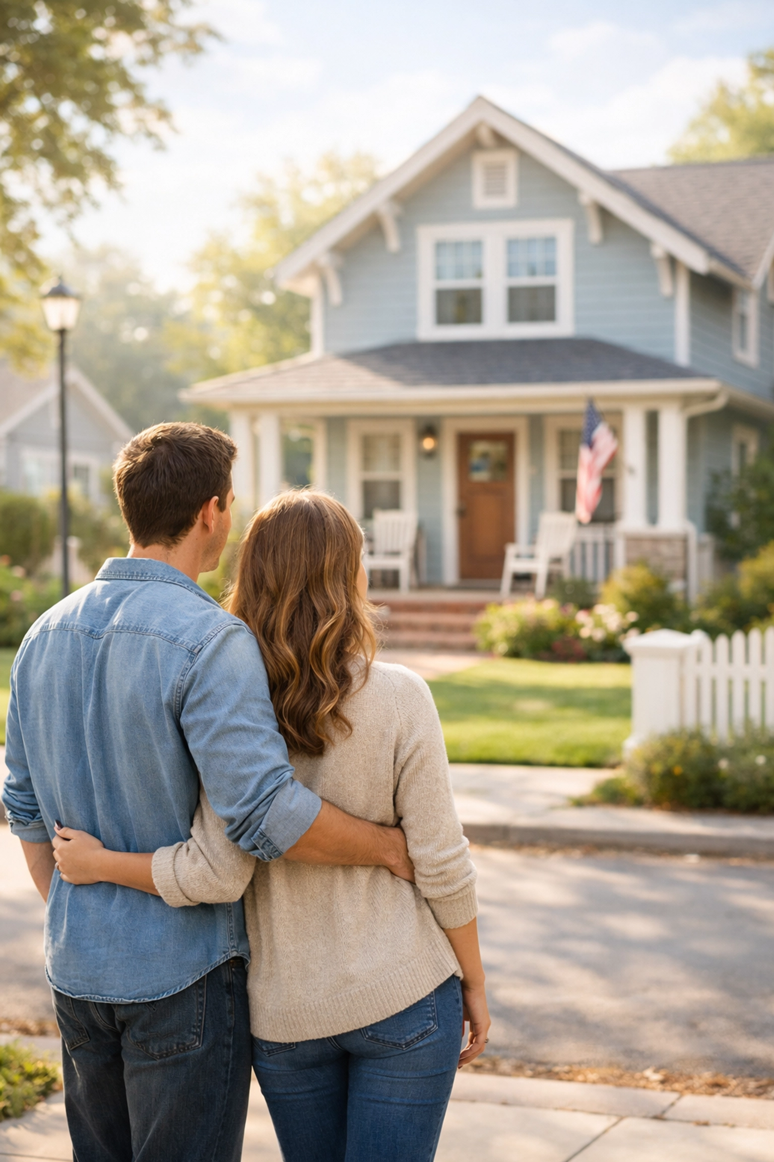 A hopeful couple looking at a suburban home, illustrating the path to homeownership via FHA loans.