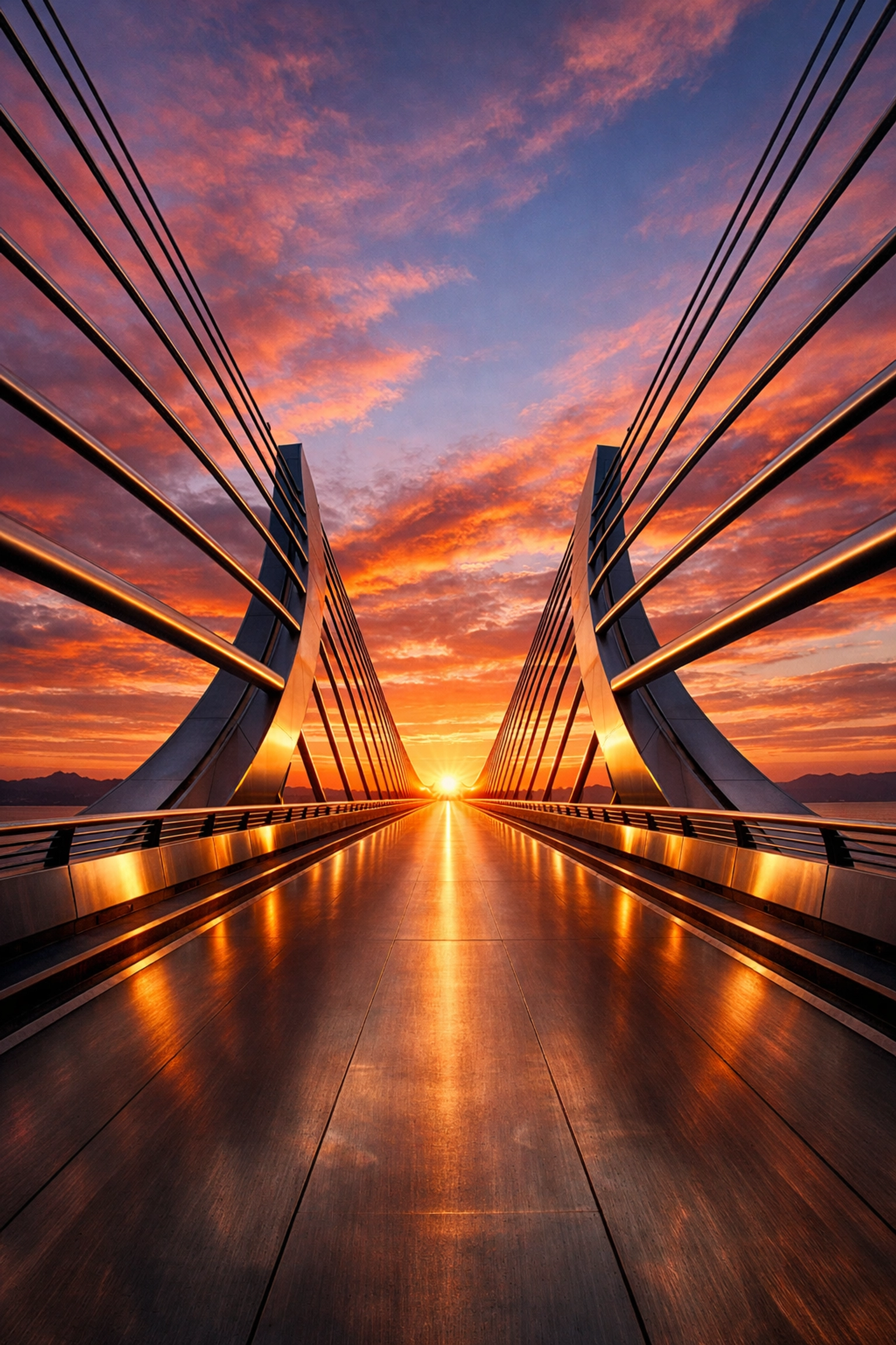 Landscape composition with leading lines on a bridge from advanced photography tutorials.