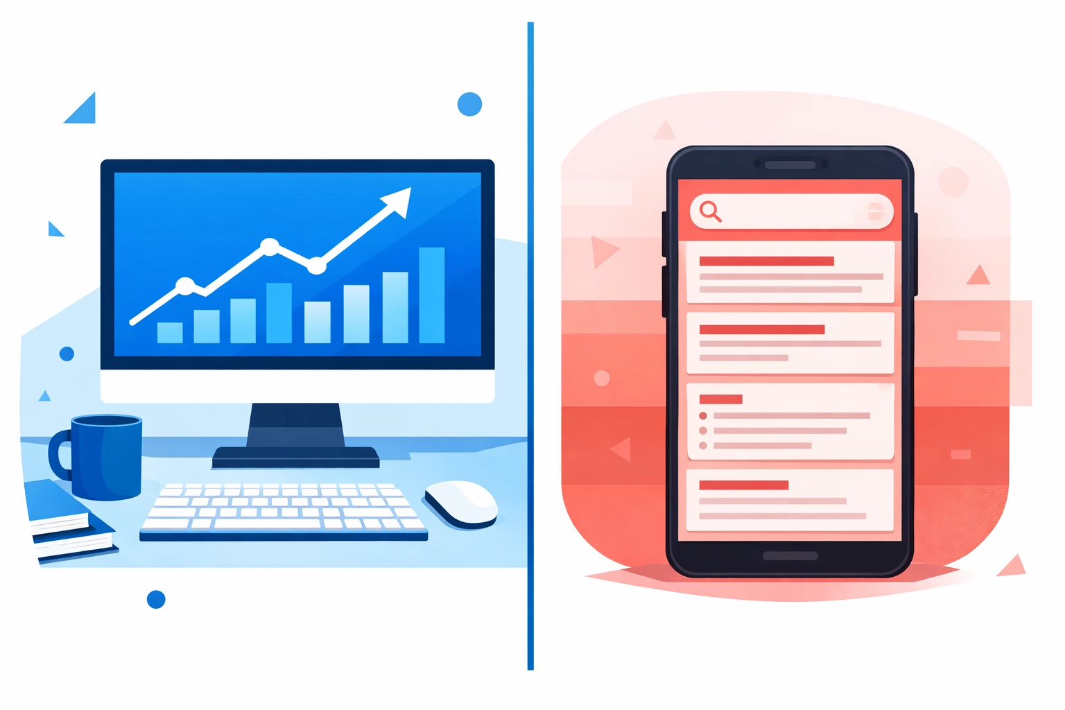 Mobile vs desktop search comparison showing zero-click search results impact on website traffic