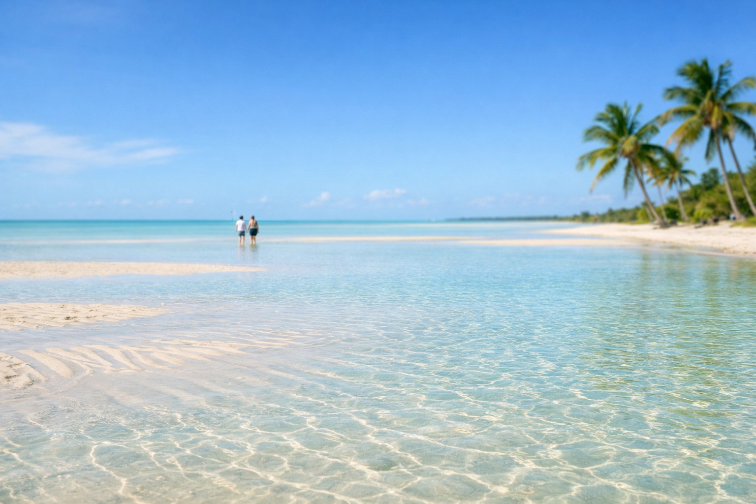 Turquoise water and shallow sandbars at Crandon Park, among the best Miami beaches for relaxation.