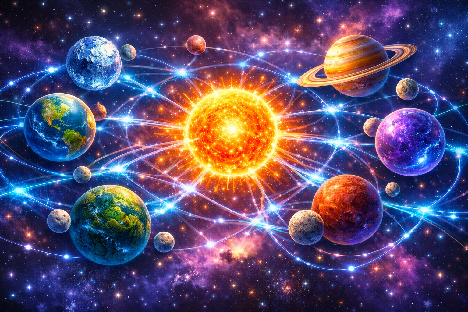 An interconnected knowledge network illustrating content clusters and internal linking for SEO authority.