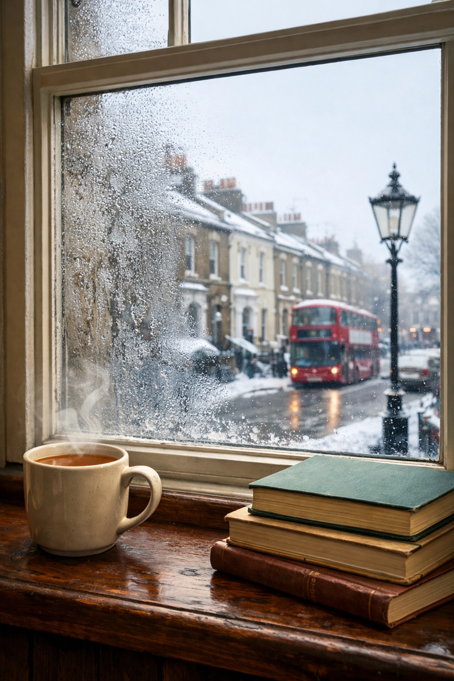 Thermal efficiency of secondary glazing on a Victorian sash window during a cold London winter.