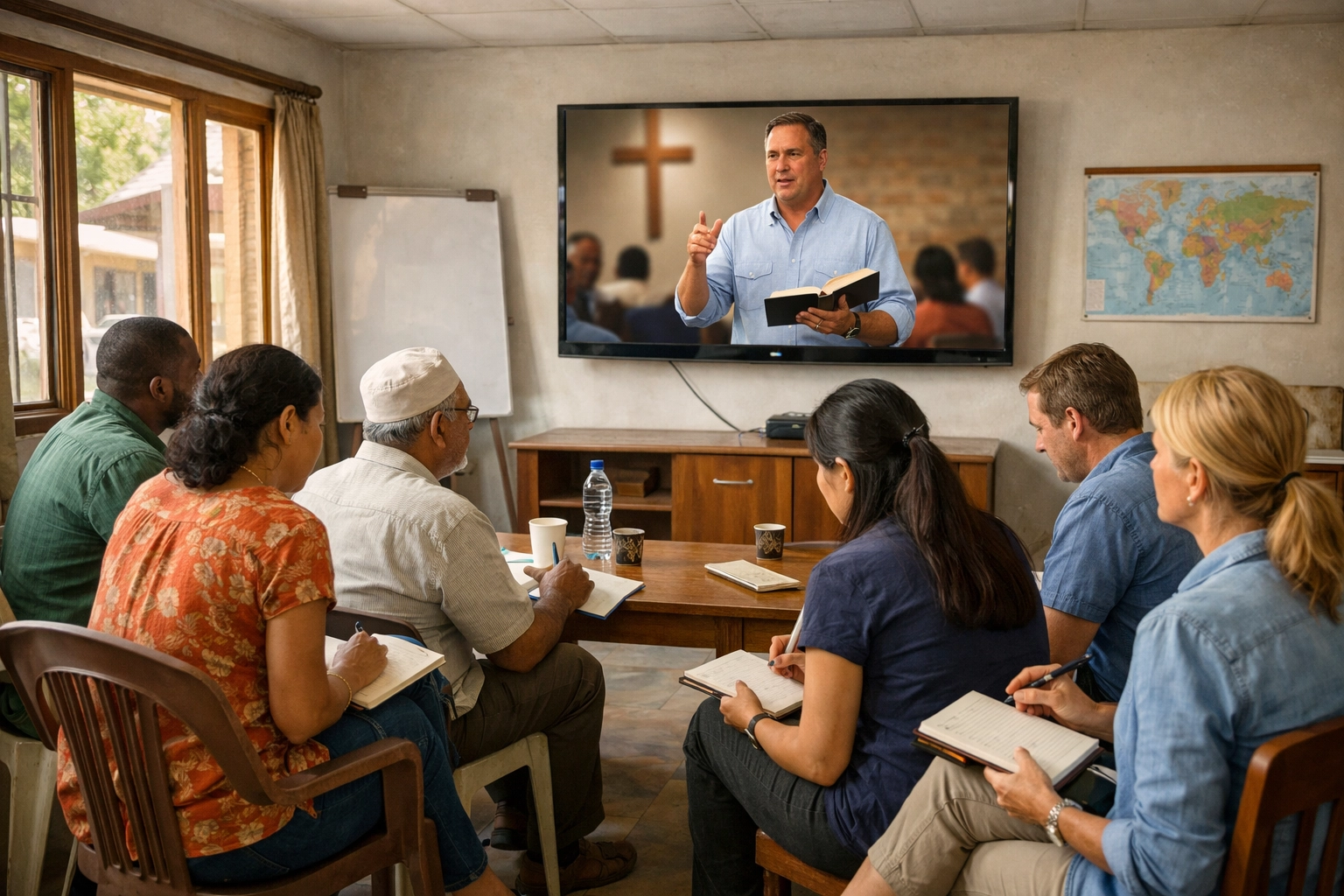 International community leaders attending a virtual training session via faith-based streaming tools.