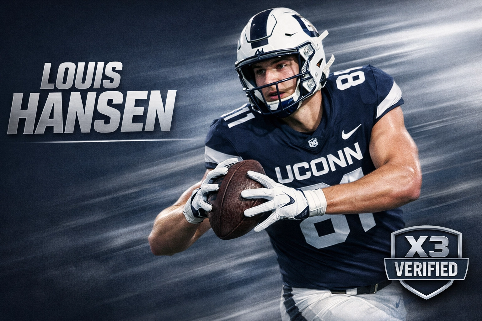 Louis Hansen in UConn football jersey #81 with 