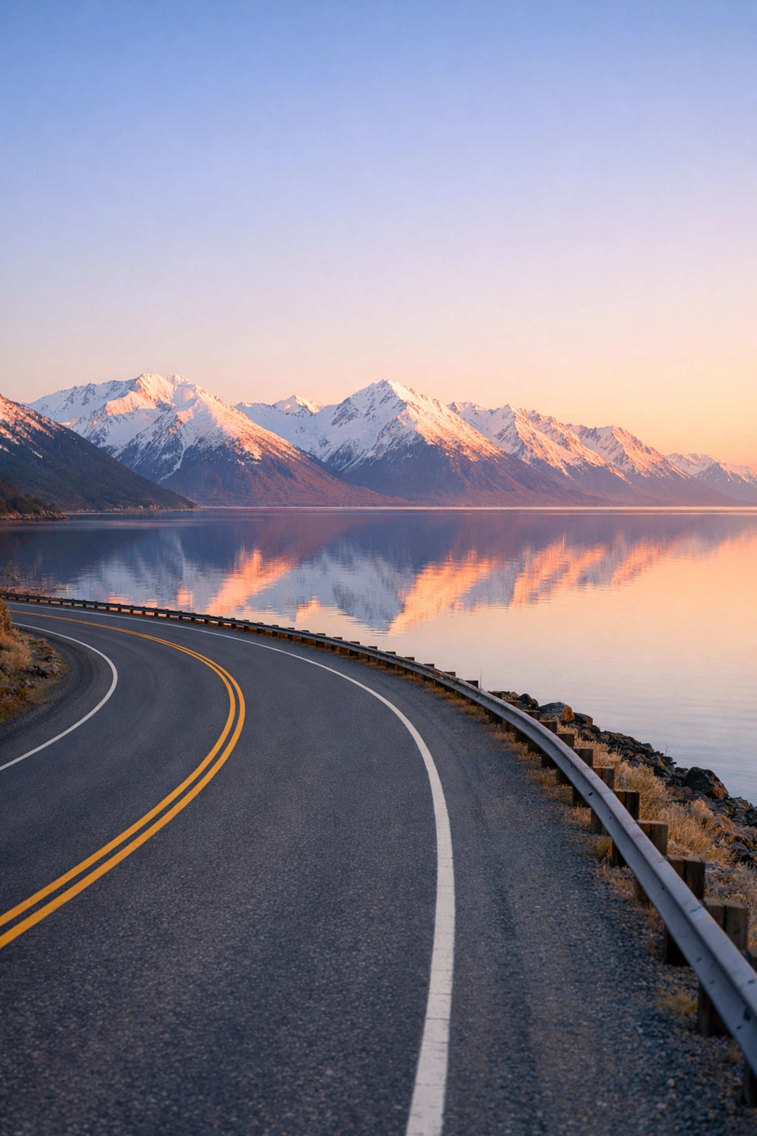 Seward Highway scenic coastal drive along Turnagain Arm with Chugach Mountains Alaska