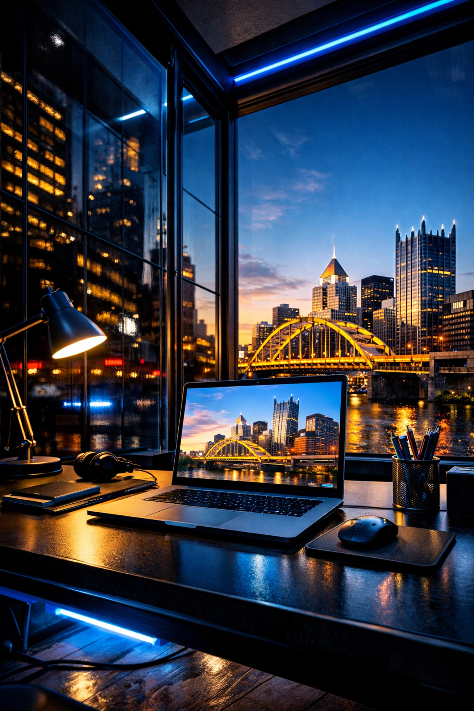 Commercial office in Pittsburgh with window film blocking glare on computer screens