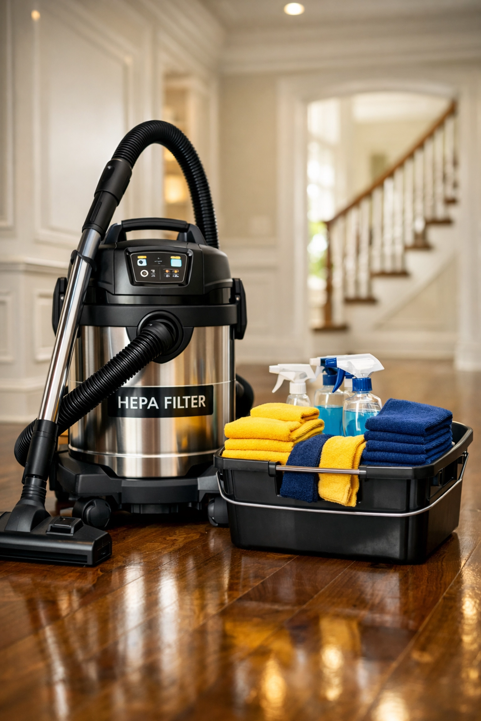 Professional deep cleaning Shrewsbury equipment including a HEPA vacuum and eco-friendly supplies.