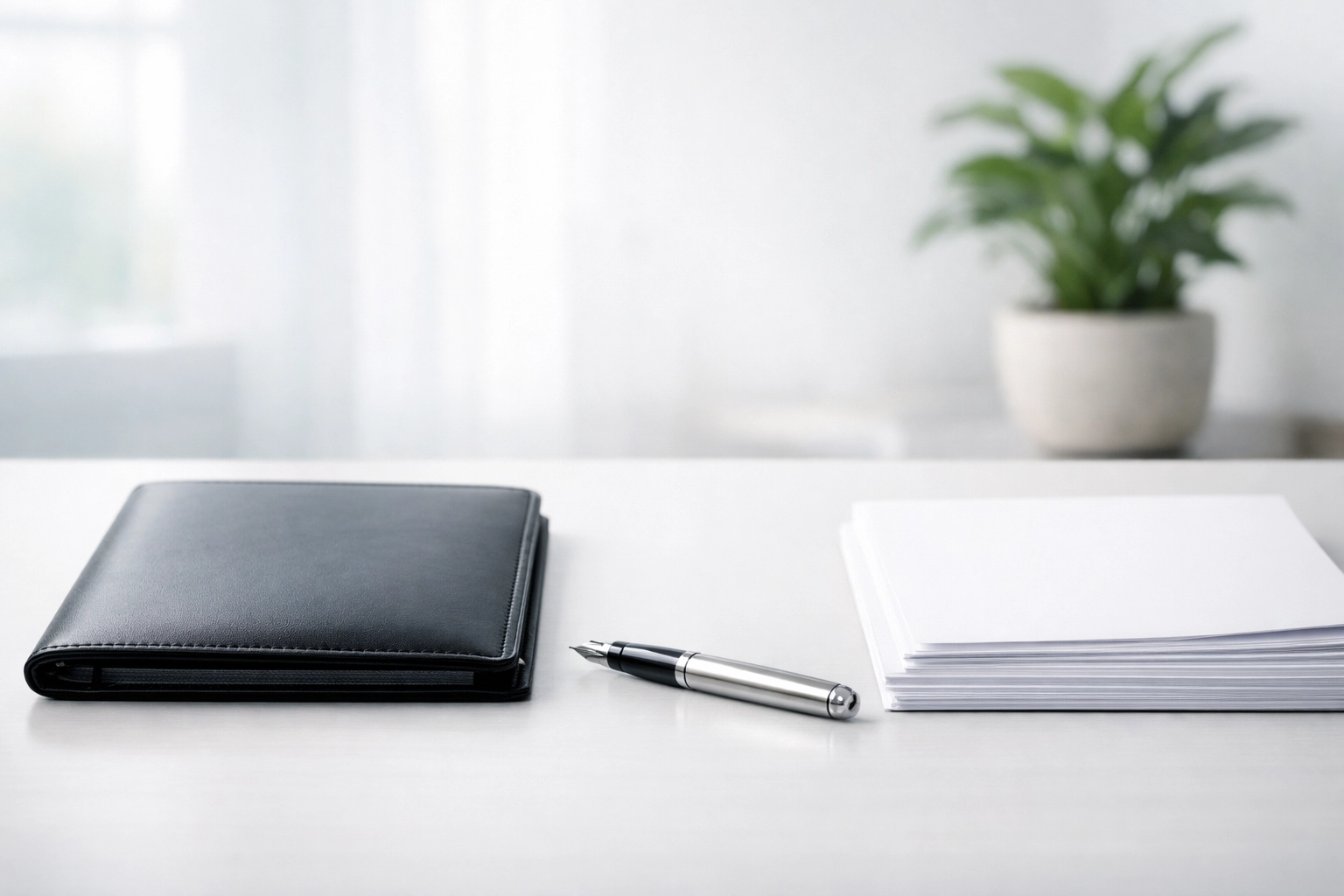Organized executive desk with a portfolio and documents ready for a professional business valuation or sale.