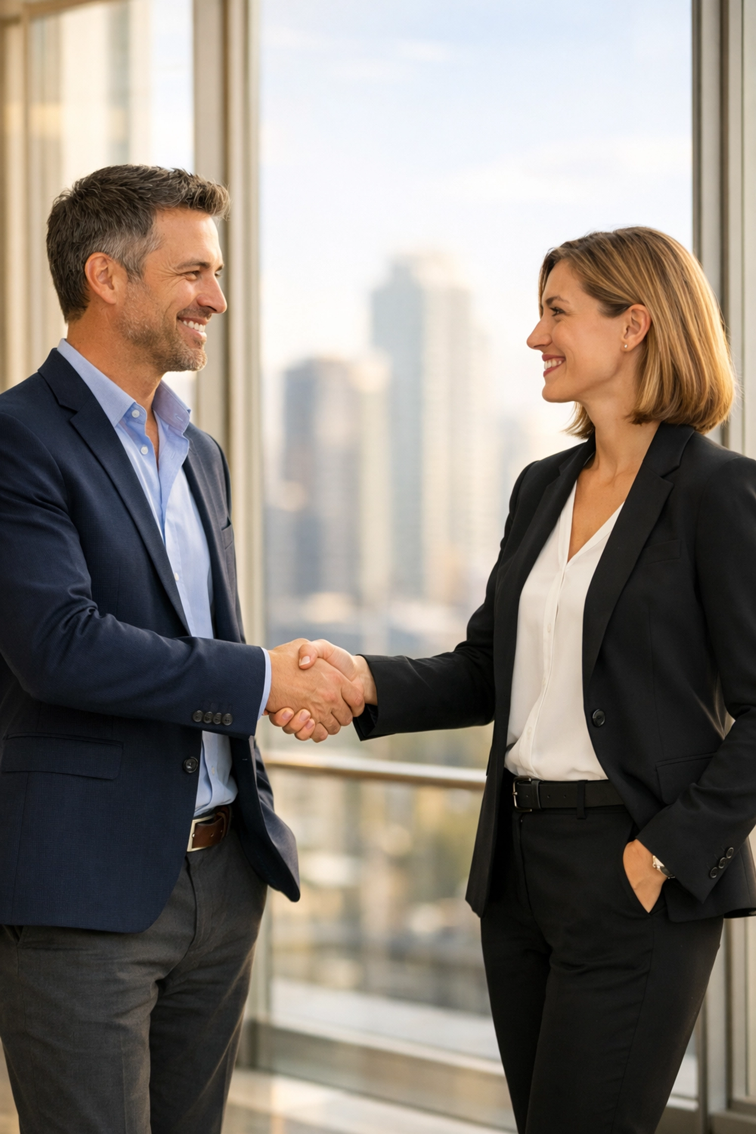 Business partners shaking hands to symbolize a successful strategic brand partnership and alliance.
