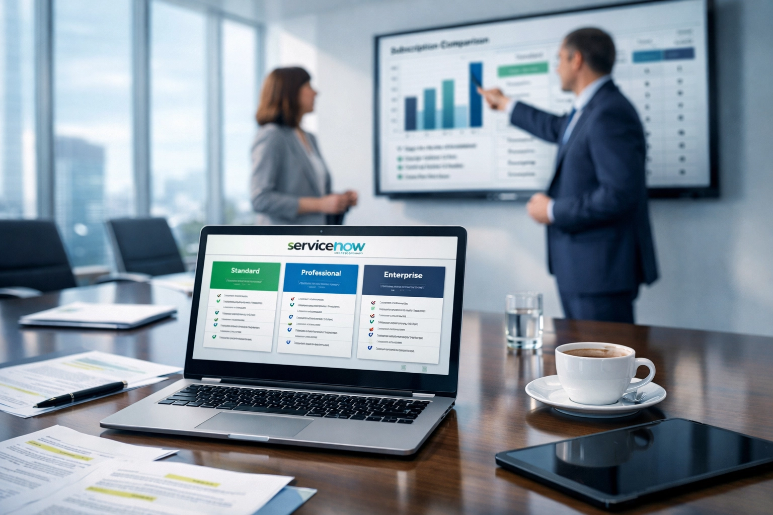 ServiceNow licensing tiers discussion during Now Assist implementation planning meeting