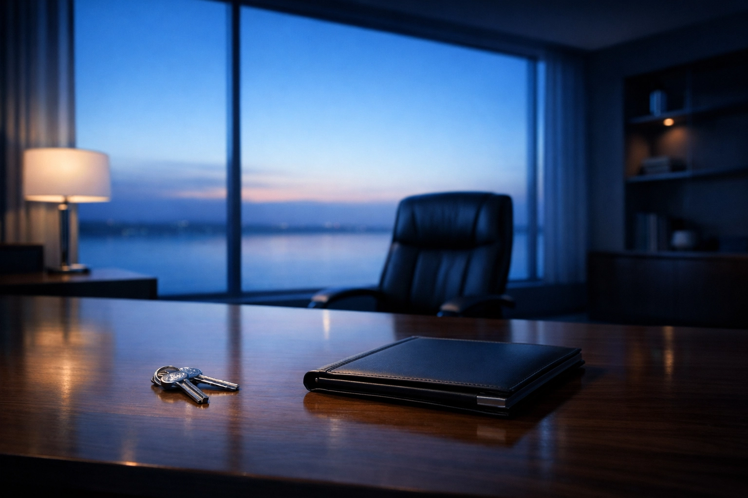 A professional office with keys on a desk, representing a transferrable Alabama service business ready for sale.