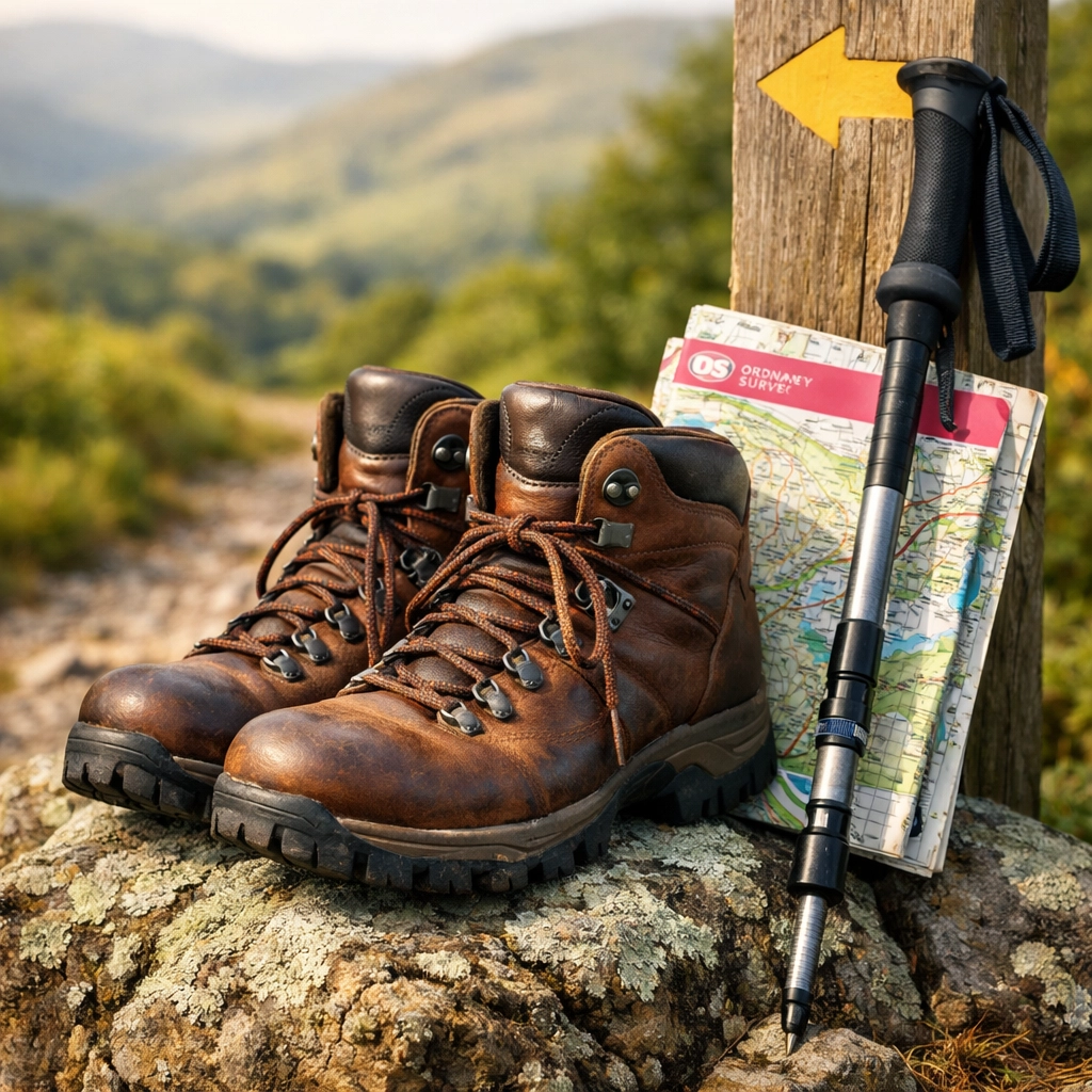 Essential gear including boots and an OS map for guided walks Lake District and beyond.