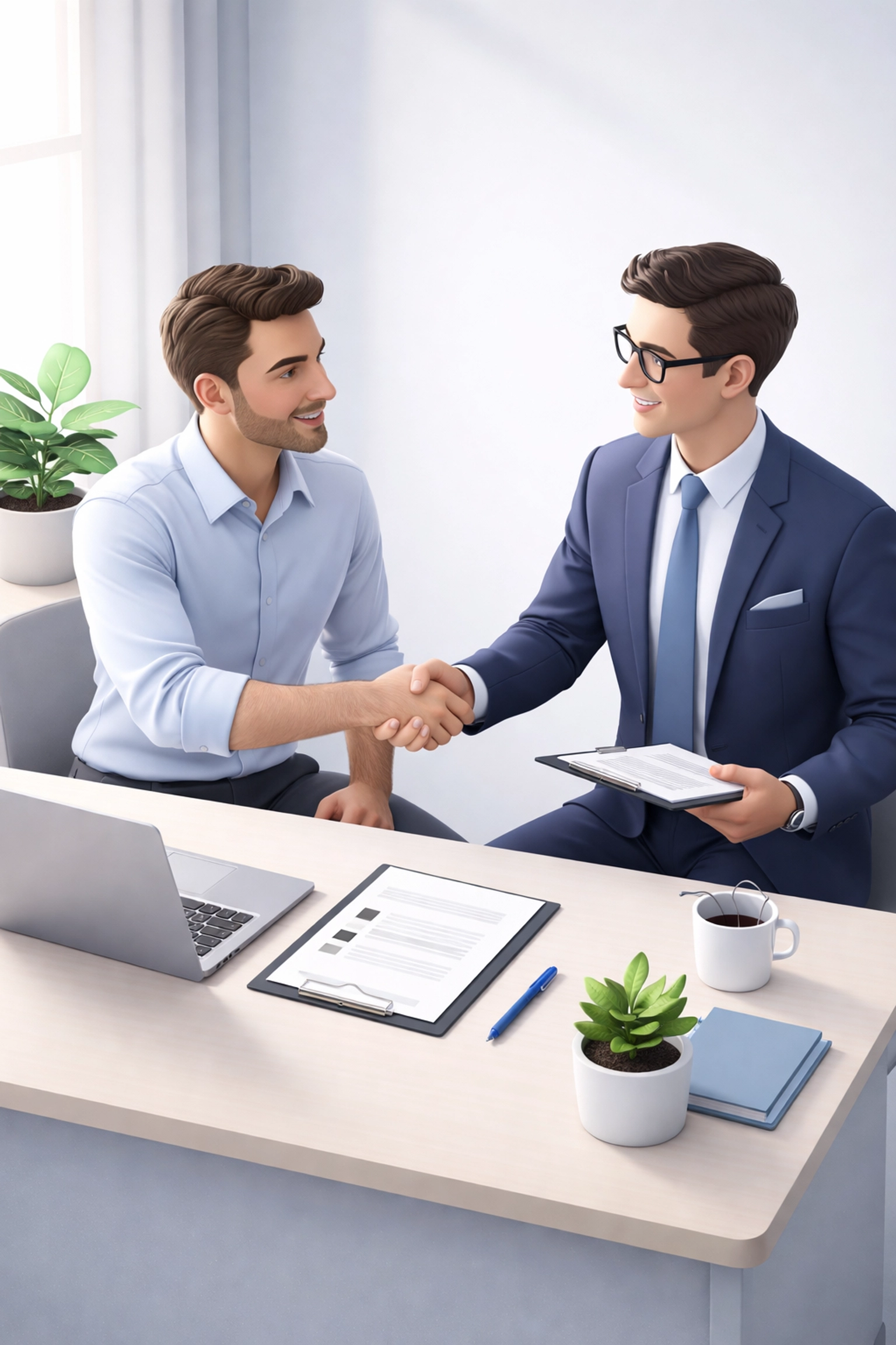 Small business owner shaking hands with HR consultant, symbolizing cost-effective partnership
