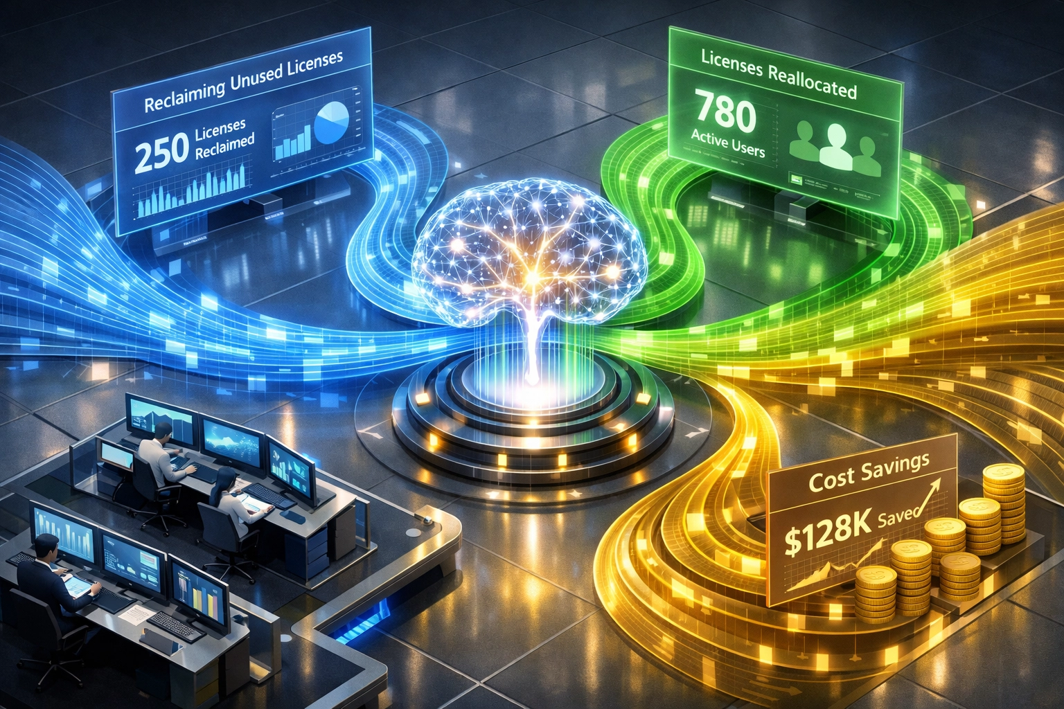 Agentic AI command center automating license reclamation and reallocation workflows