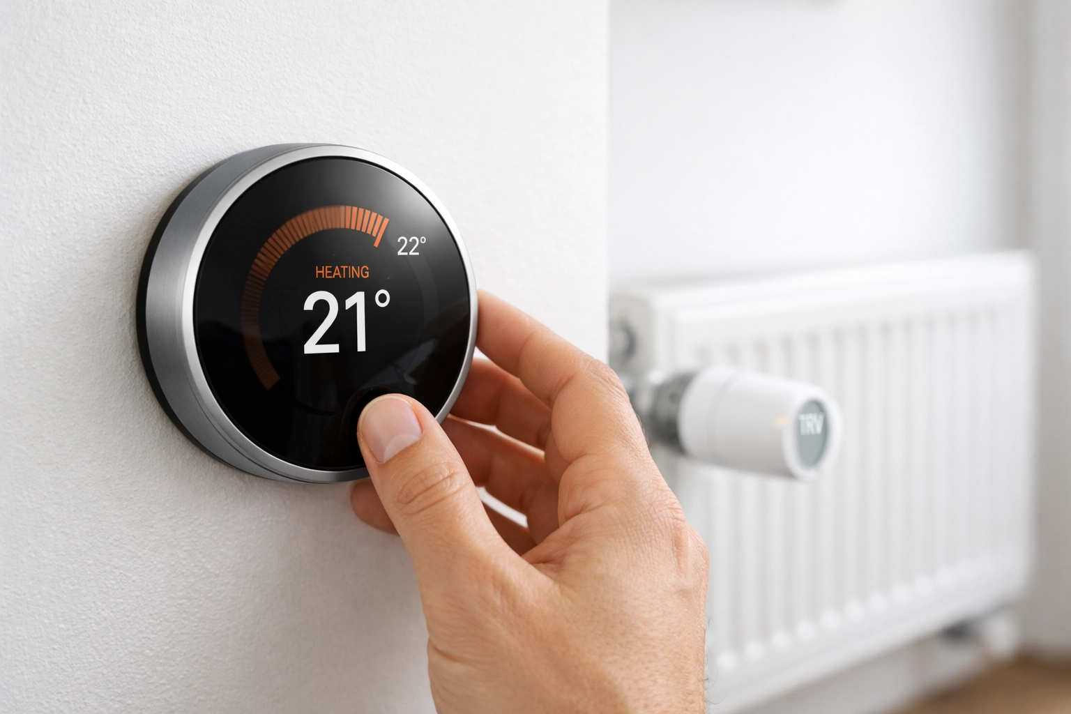 Smart thermostat in a Dorset home used to manage energy efficiency and lower heating costs.