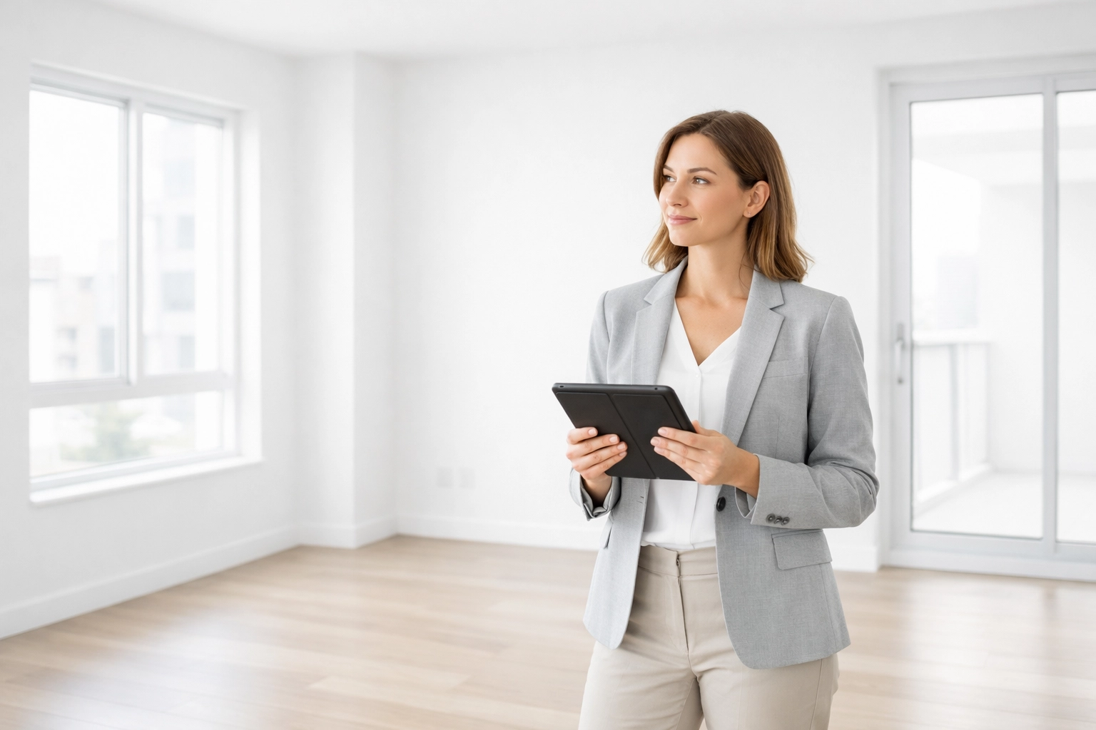 Property manager inspecting vacant apartment unit with tablet for faster turnover