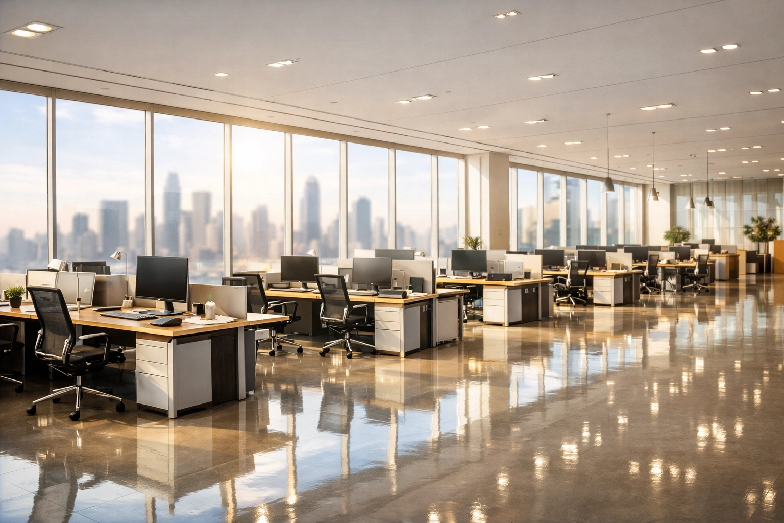 Immaculately clean and organized modern open-plan office space in a Midwest metropolitan hub.