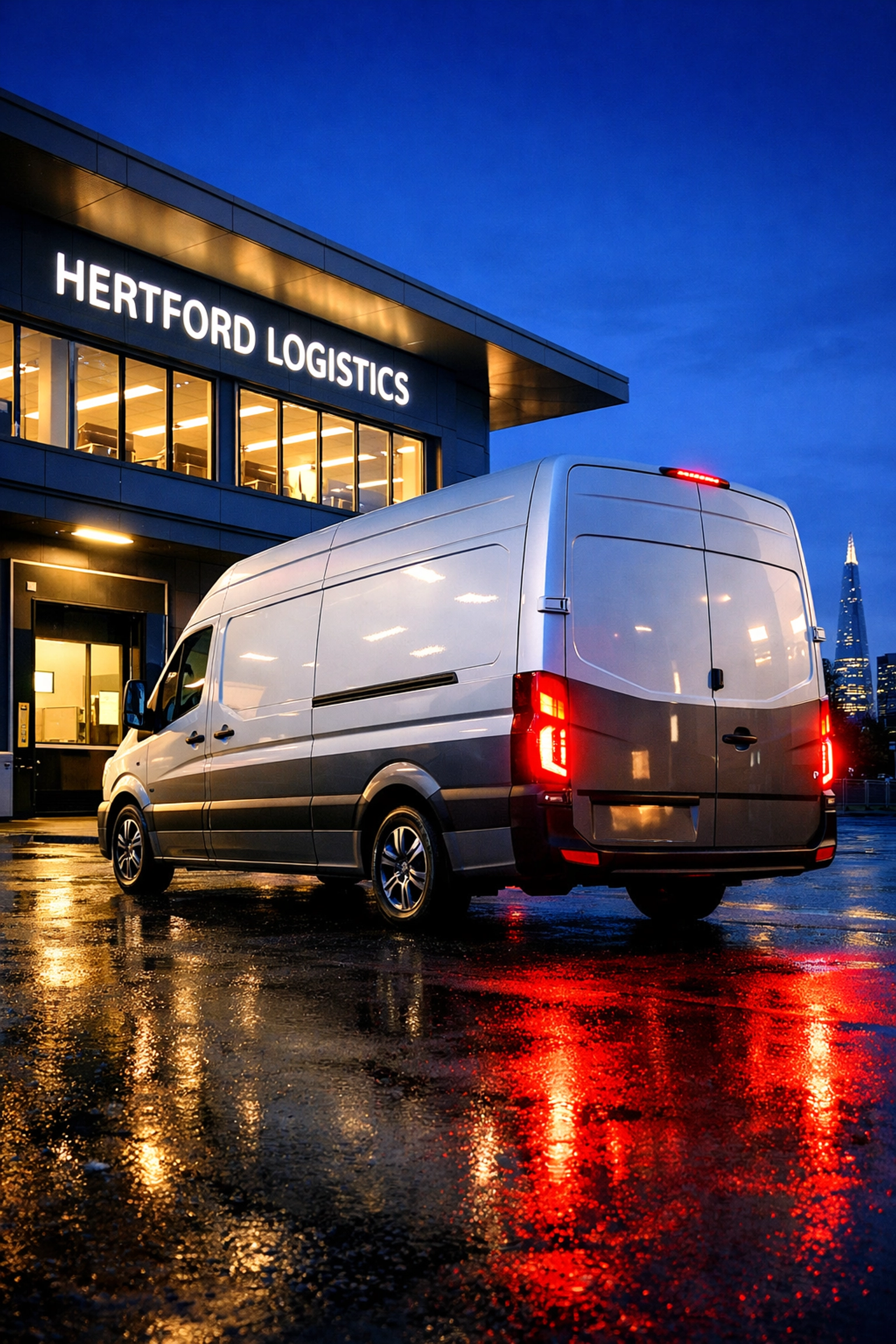 Modern delivery van at a Hertford logistics hub providing efficient retail distribution to London and Enfield.
