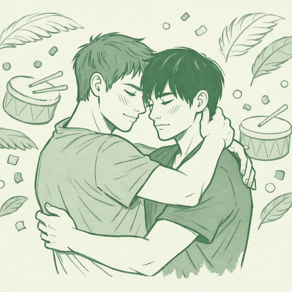 Two step-brothers embrace at Rio Carnival - MM romance forbidden love story