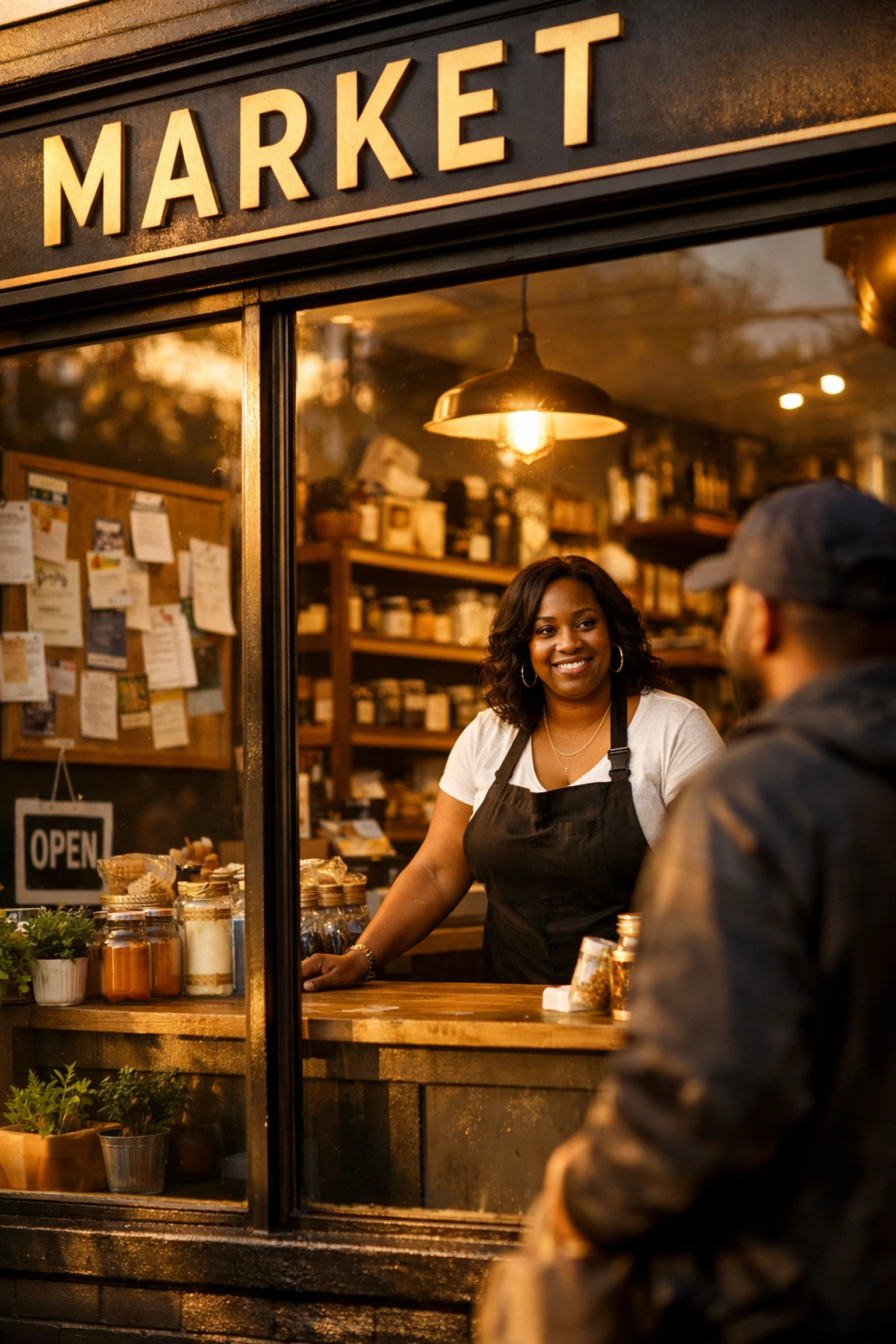 A Black-owned neighborhood market storefront highlighting community economic empowerment.