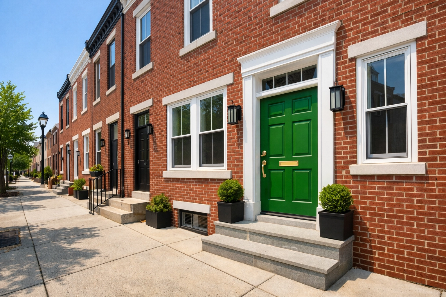 Renovated red brick rowhome in Philadelphia, showcasing a successful fix and flip property project.